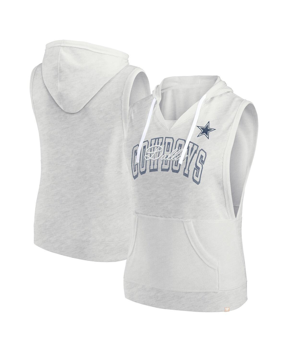 Women's Fanatics Branded Oatmeal Dallas Cowboys Lounge Script Sleeveless V-Neck Pullover Hoodie, Size: XS, Team Product Image