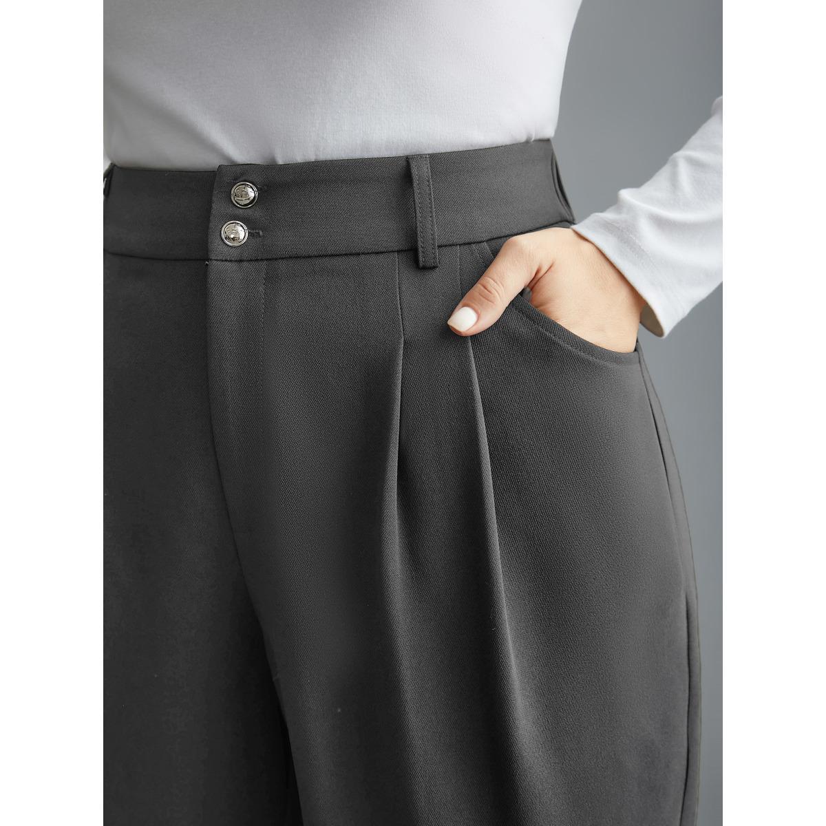 Plus Size Double Buckle Straight Leg Pants Women DimGray At the Office Straight Leg Mid Rise Work Pants BloomChic 18-20/2X Product Image