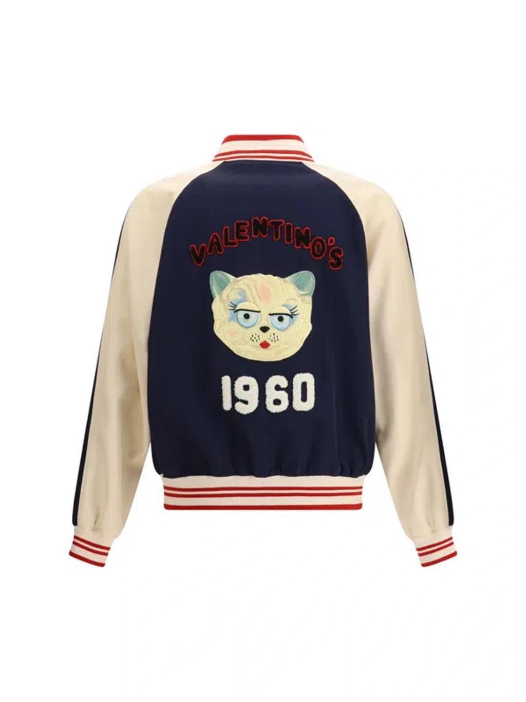 VALENTINO La Chat De La Maison Wool Bomber Jacket In Black Product Image