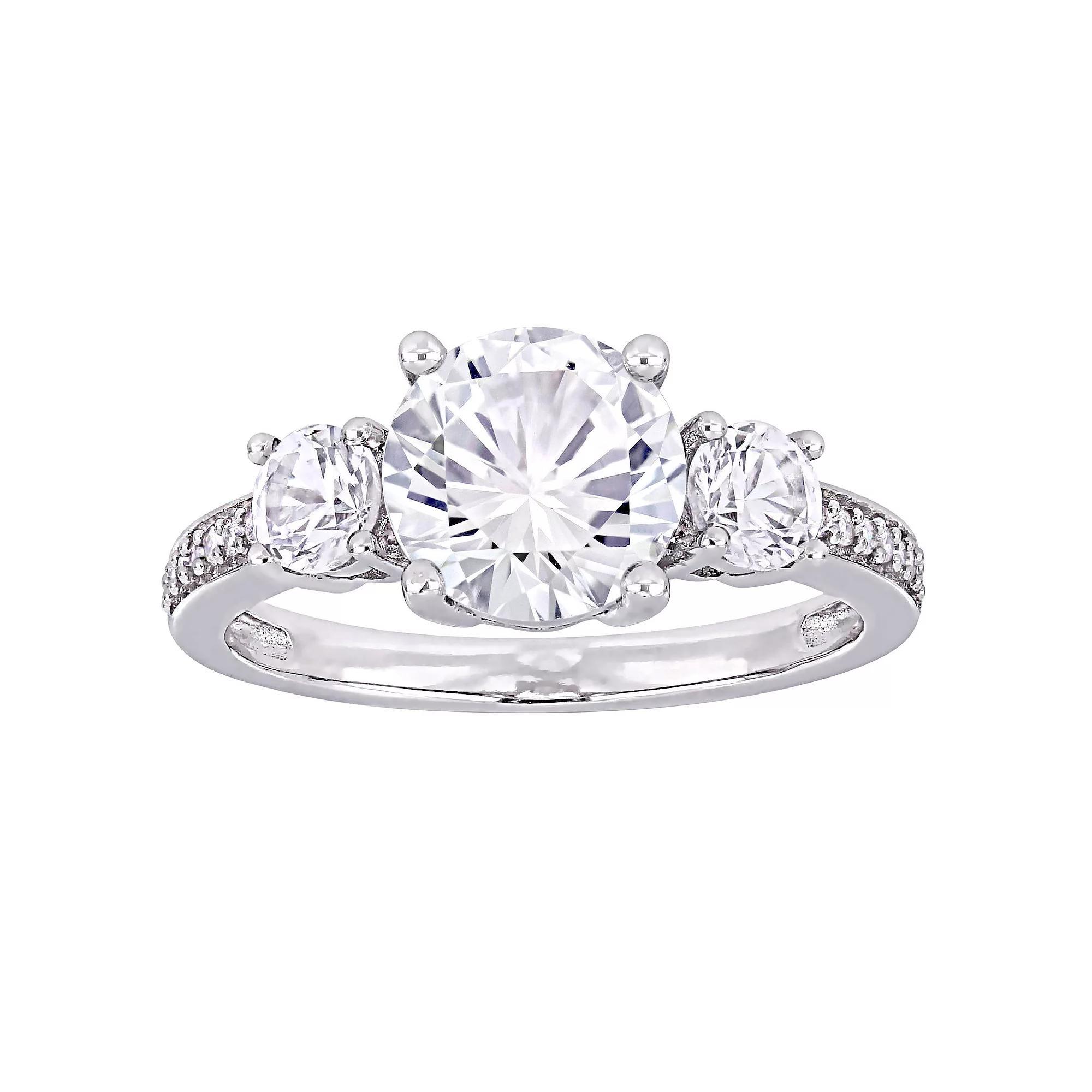 Stella Grace 10k White Gold Lab-Created White Sapphire & Diamond Accent 3-Stone Ring, Women's, Size: 4 Product Image