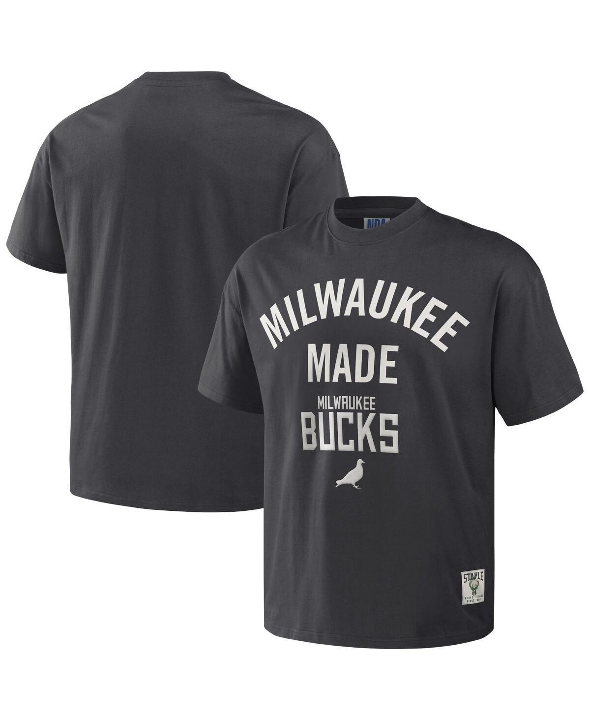 Men's NBA x Staple Anthracite Milwaukee Bucks Heavyweight Oversized T-Shirt, Size: Large, Grey Product Image