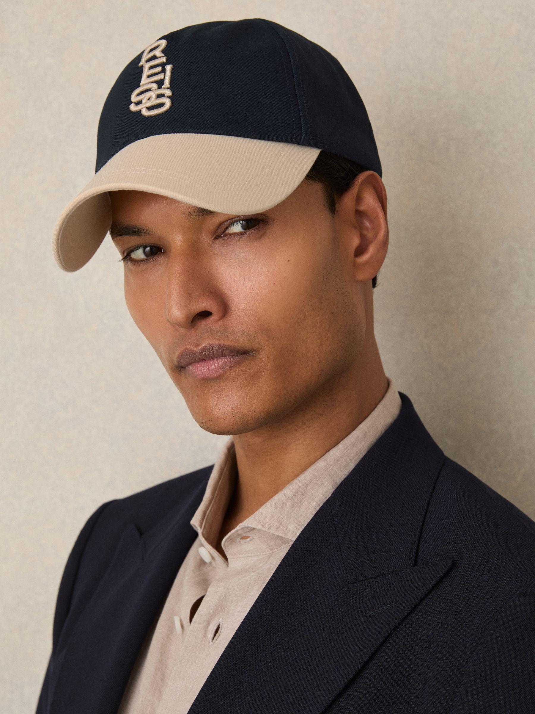 Cotton Contrast-Peak Logo Baseball Cap in Ecru/Navy Product Image