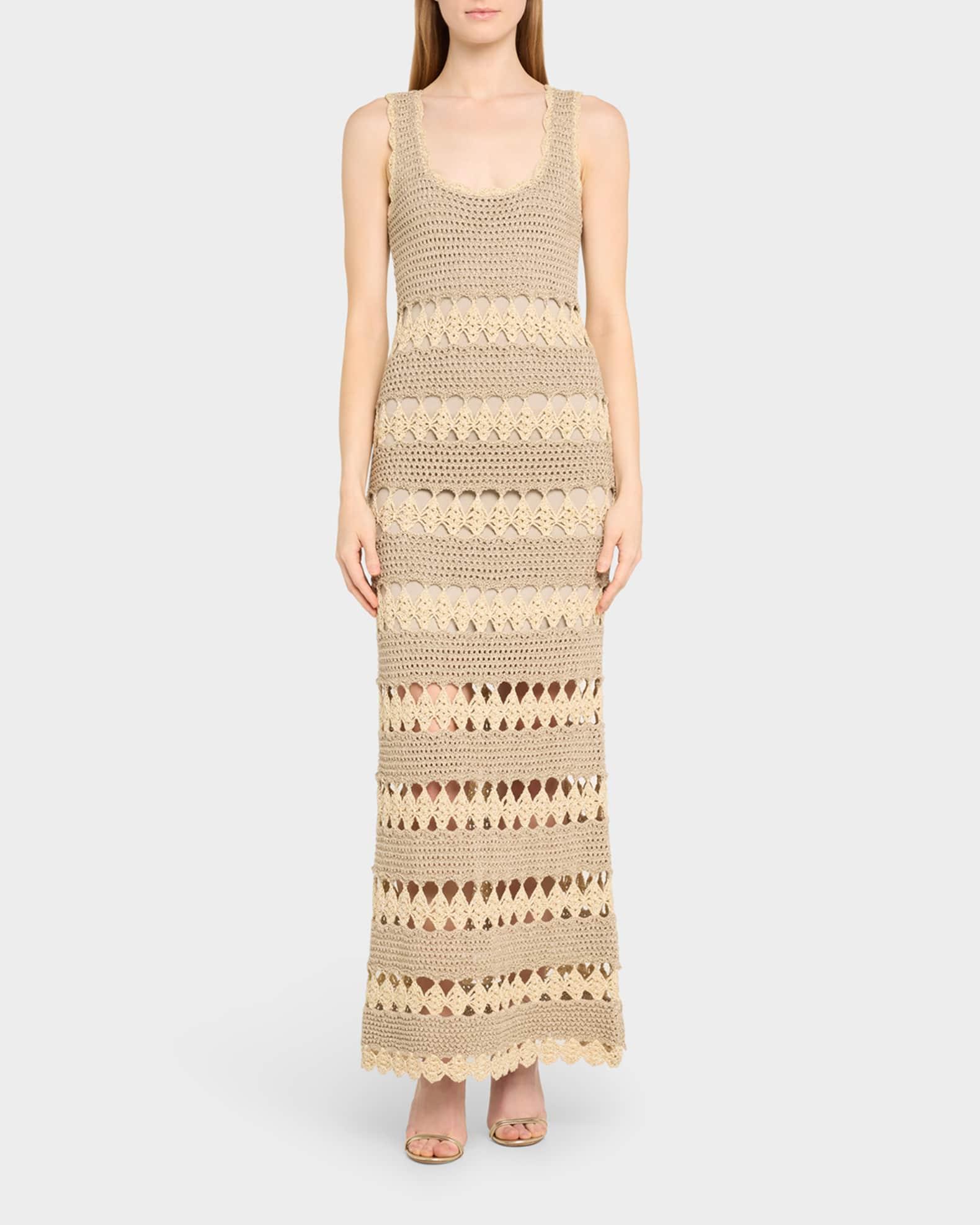 Joan Metallic Crochet Sleeveless Midi Sheath Dress Product Image