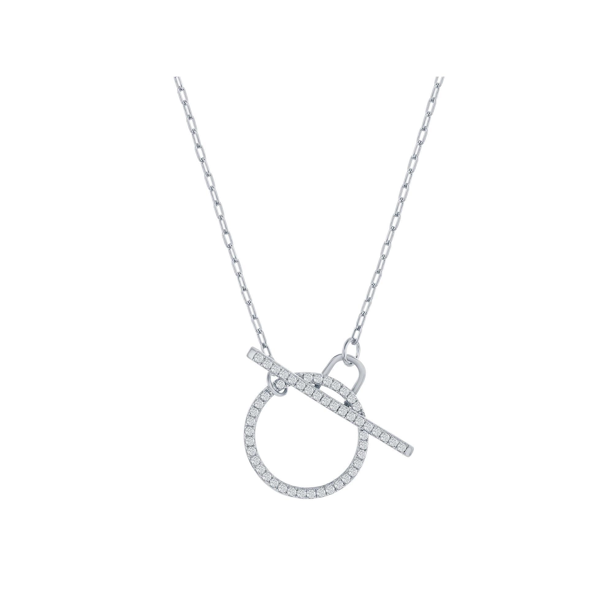 Argento Bella Sterling Silver Cubic Zirconia Circle Toggle Necklace, Womens Product Image