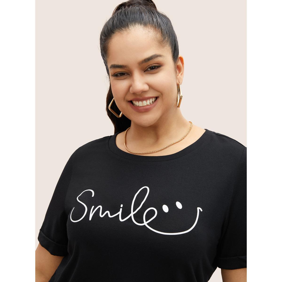 Plus Size Letter Print Round Neck T-shirt Black Women Casual Contrast Round Neck Everyday T-shirts BloomChic 22-24/3X Product Image