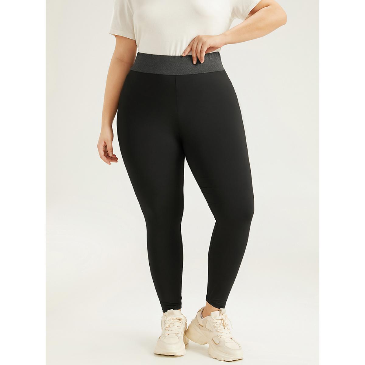 Plus Size Two Tone Elastic Waist Patchwork Leggings Women Black Casual High stretch Skinny High Rise Dailywear Leggings BloomChic 14-16/1X Product Image