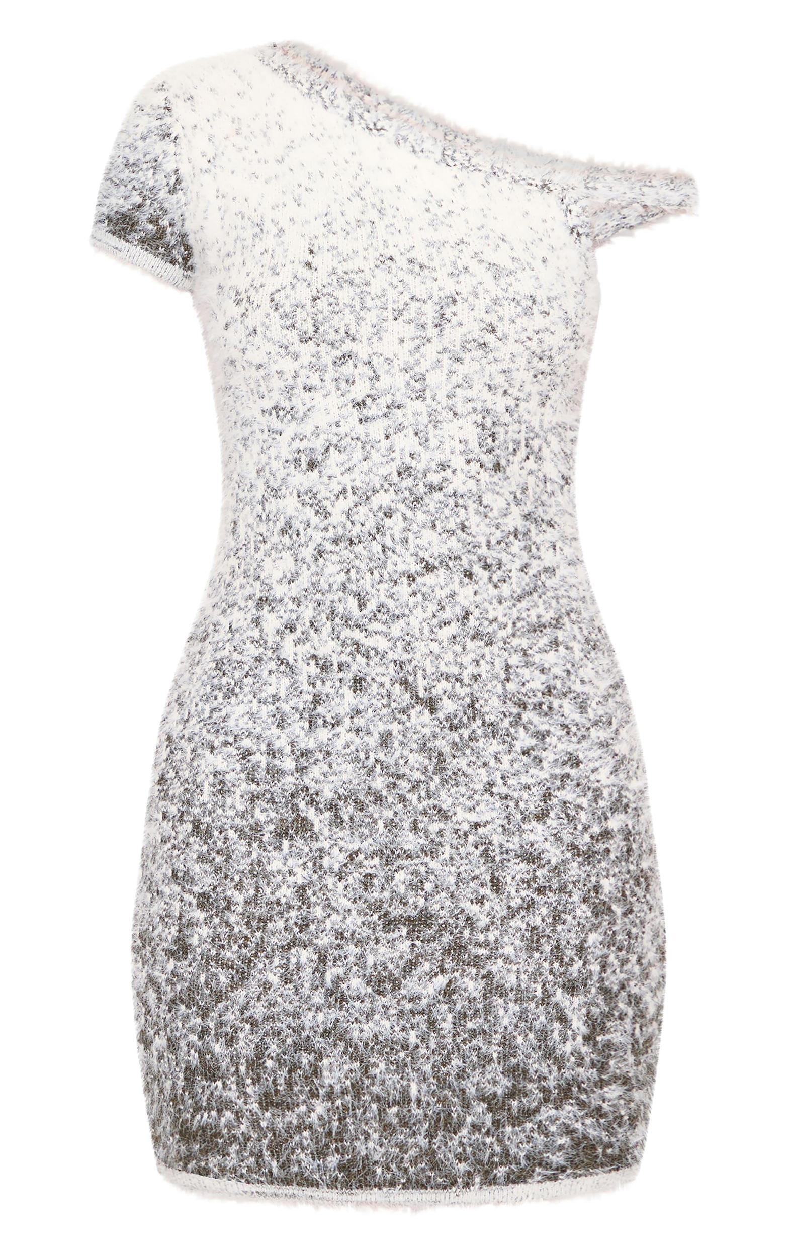 Cream Soft Marl Knit Racer Neck Asymmetric Mini Dress Product Image