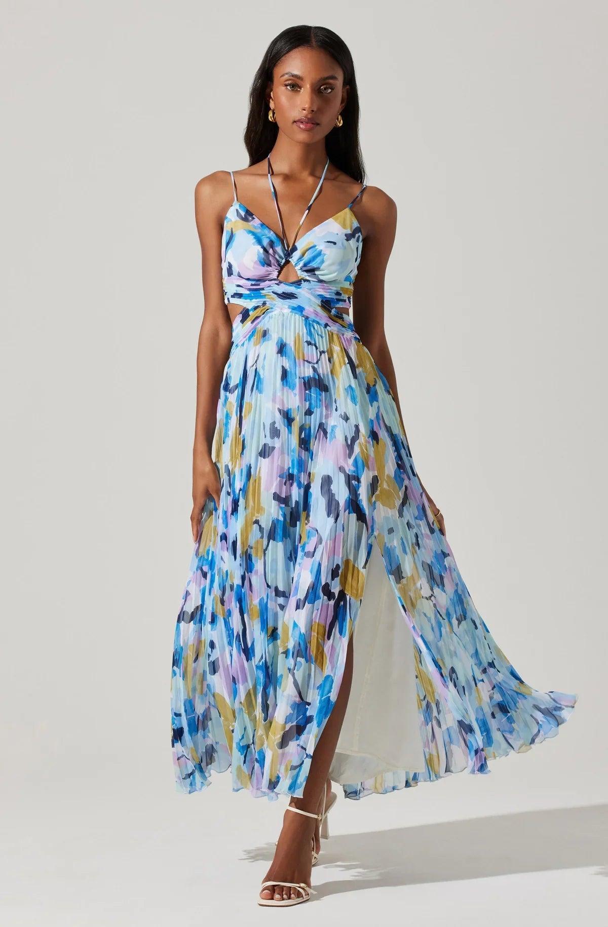 FINAL SALE ASTR the Label | Aquate Dress | Aqua Blue Multi Product Image