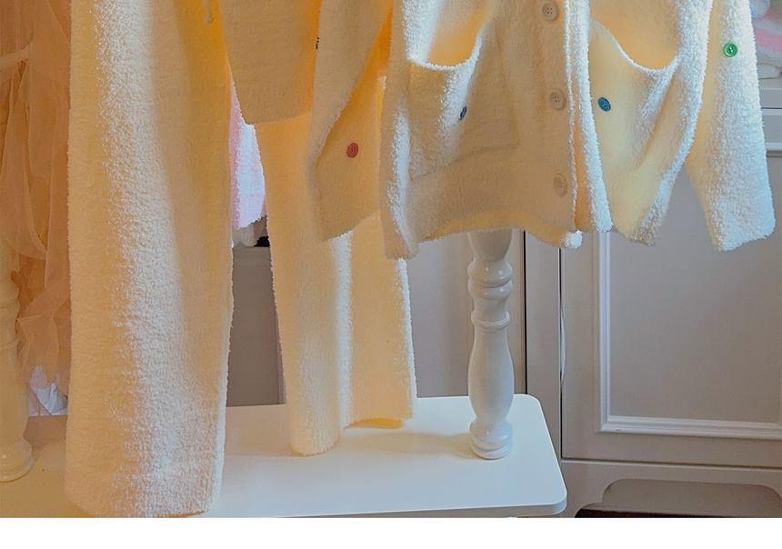 Pajama Set: V-Neck Dotted Cardigan + Pants + Tank Top Product Image