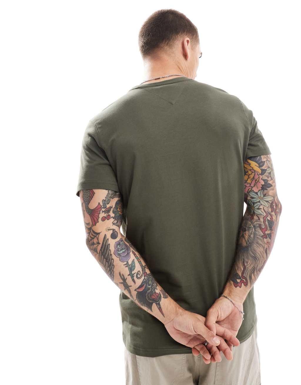 Tommy Jeans 2-pack slim flag logo T-shirts in dark khaki and navy Product Image