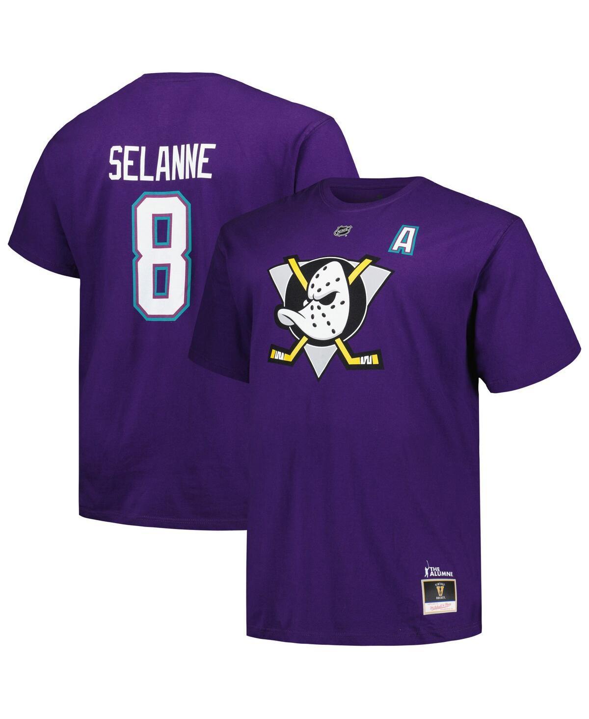 Men's Mitchell & Ness Teemu Selanne Purple Anaheim Ducks Big & Tall Name & Number T-Shirt, Size: XLT, Dks Purple Product Image