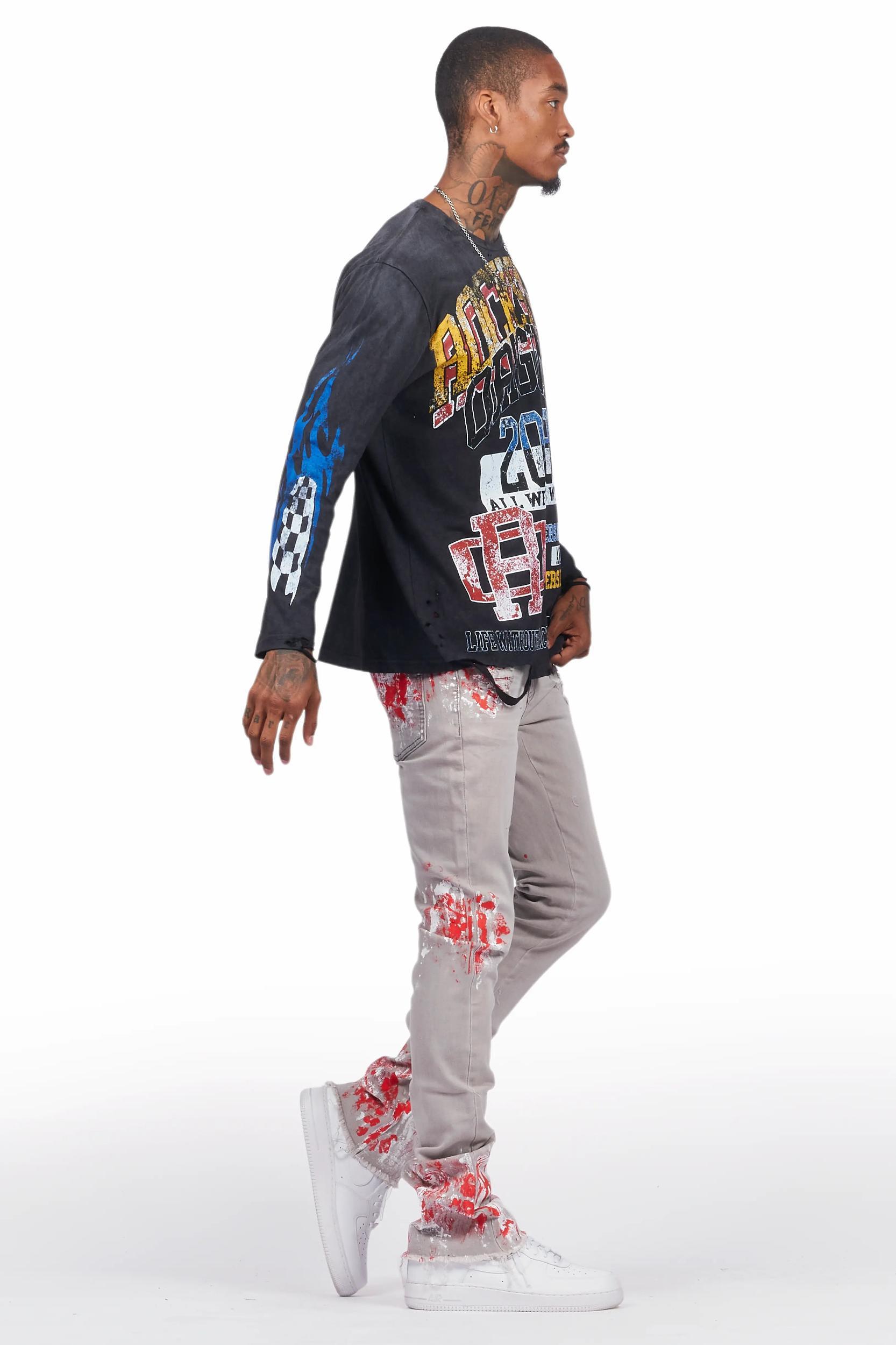 Kodak Grey/Red Painter Stacked Flare Jean Male Product Image