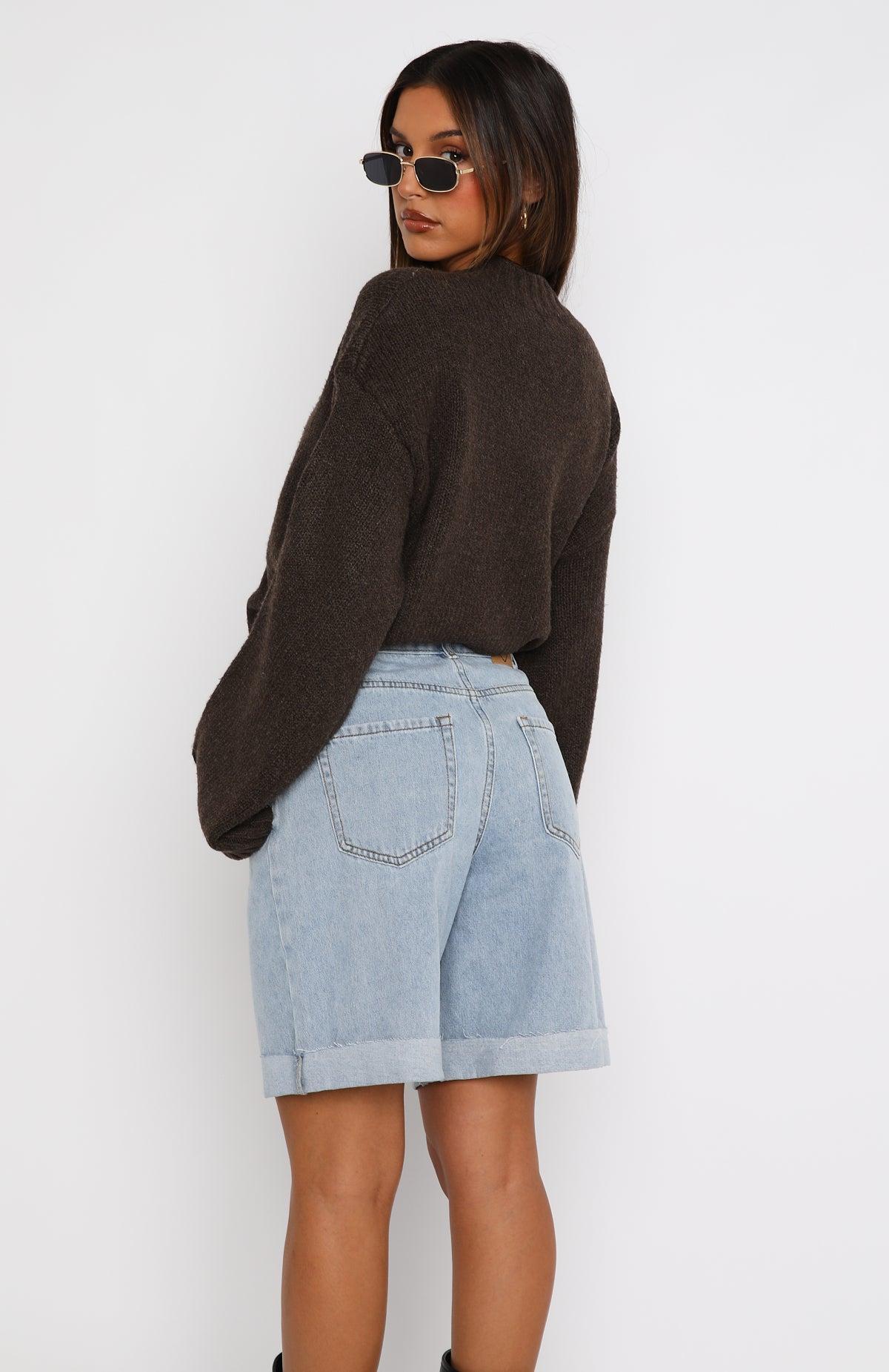 Fight For You Denim Shorts Light Blue Wash Product Image