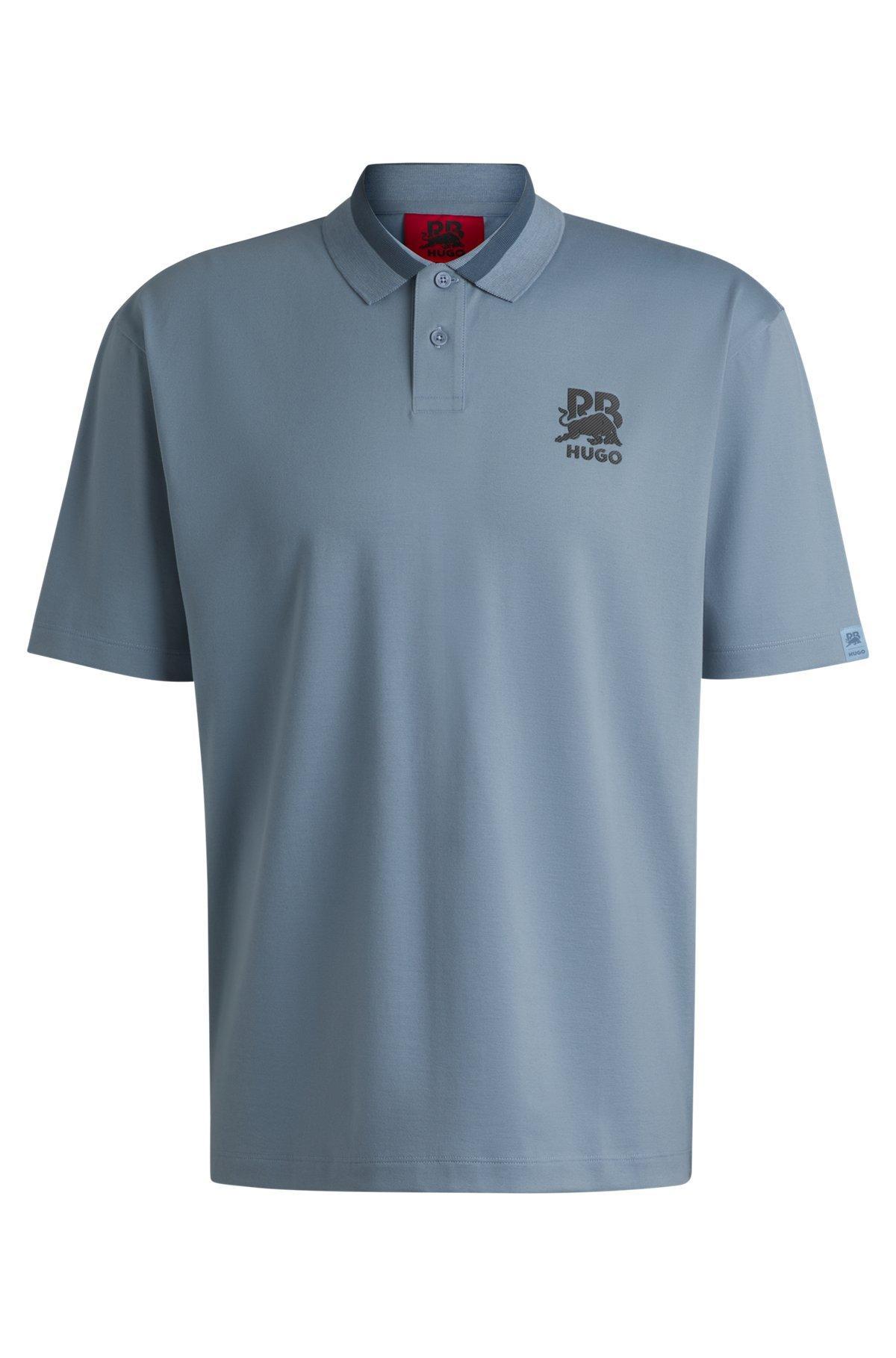 HUGO x RB stretch-cotton polo shirt with carbon stealth logo Product Image