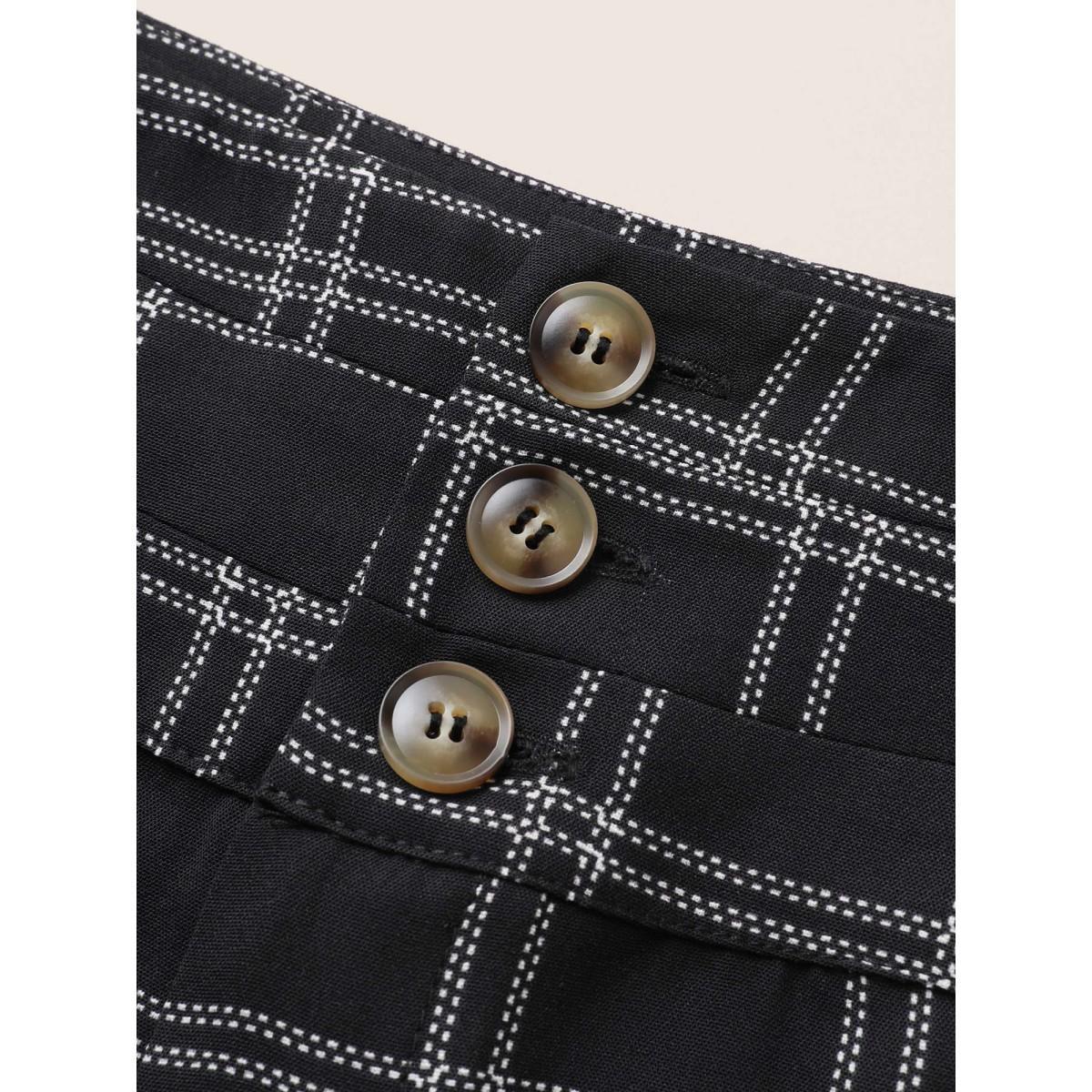 Plus Size Plaid Button Detail Slanted Pocket Wide Leg Pants Women Black At the Office Wide Leg High Rise Work Pants BloomChic 18-20/2X Product Image