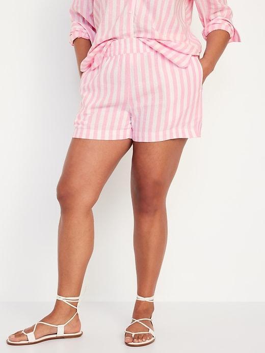 High-Waisted Linen-Blend Pull-On Shorts -- 3.5-inch inseam Product Image