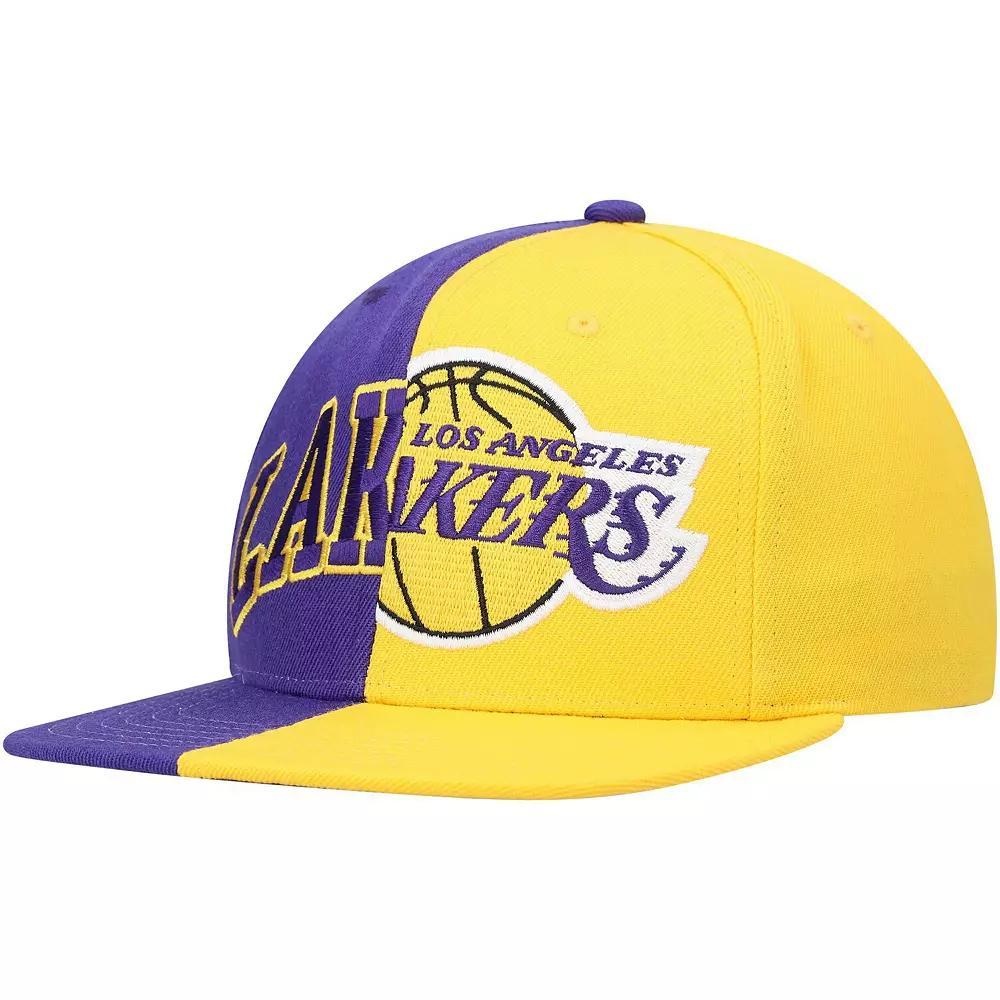 Men's Mitchell & Ness Purple/Gold Los Angeles Lakers Half and Half Snapback Hat Product Image