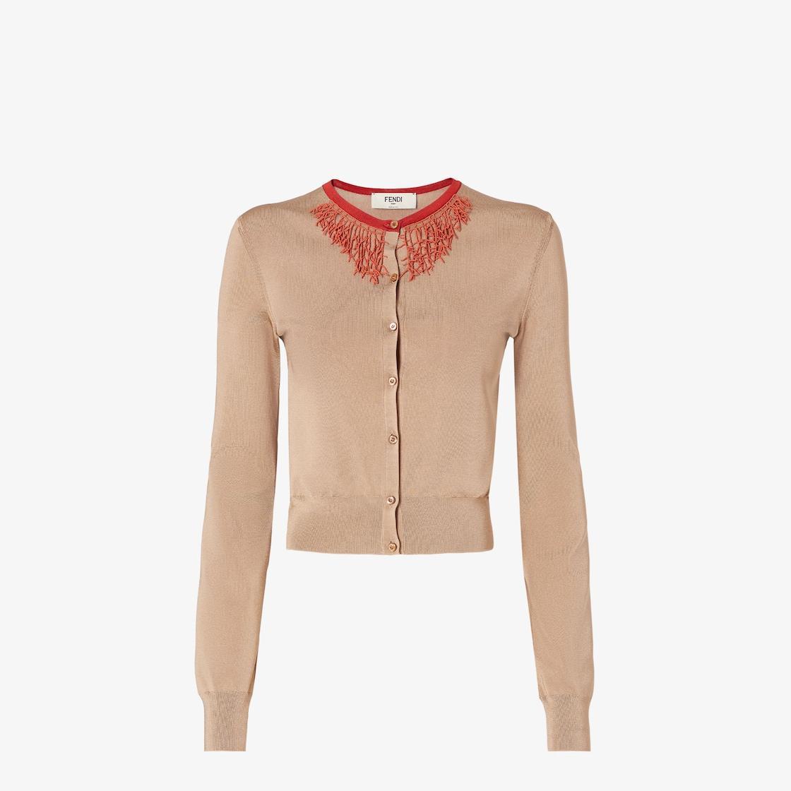 CardiganBeige viscose cardigan with corals Product Image