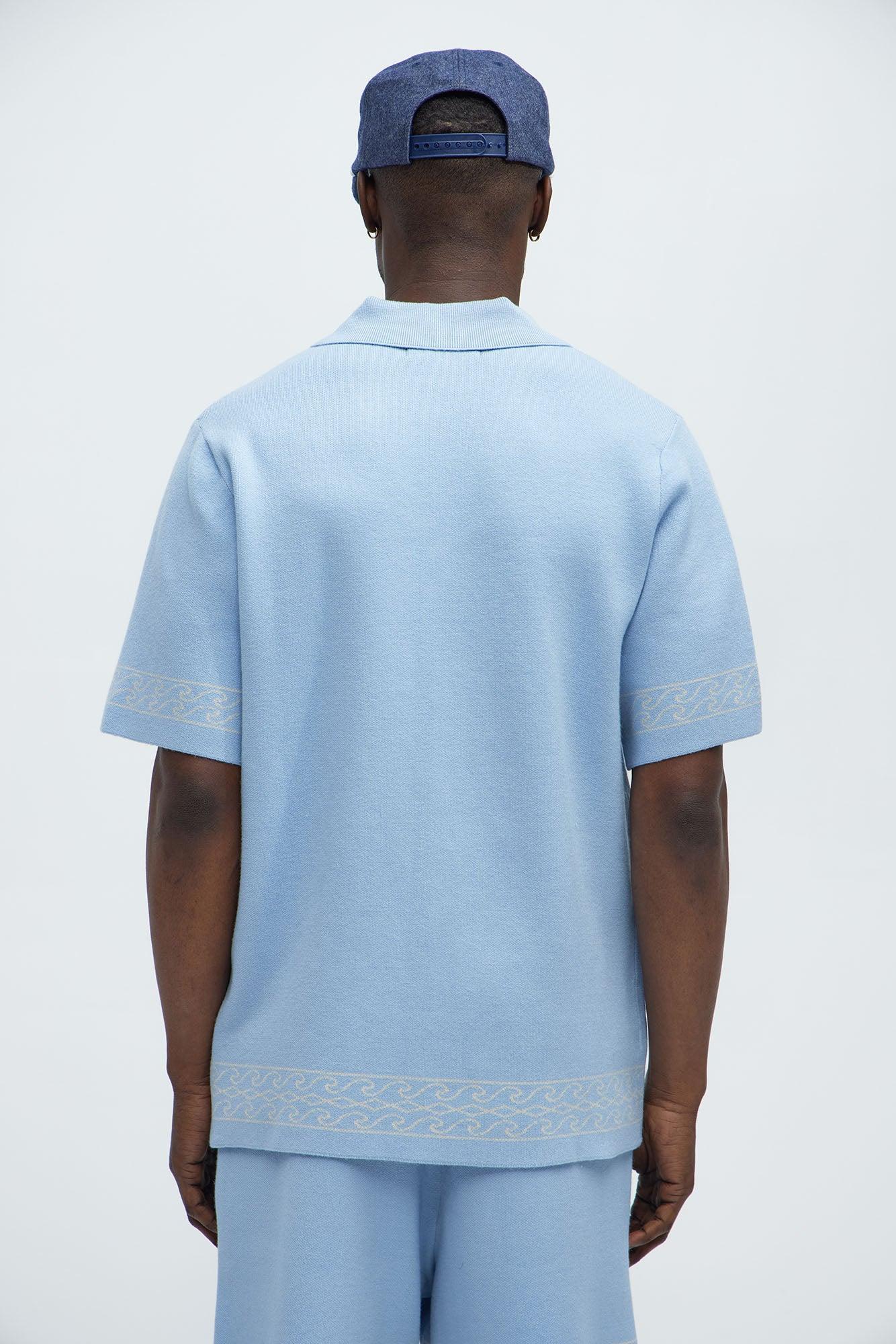 Palm Springs Short Sleeve Knitted Cuban Shirt - Blue/combo Product Image