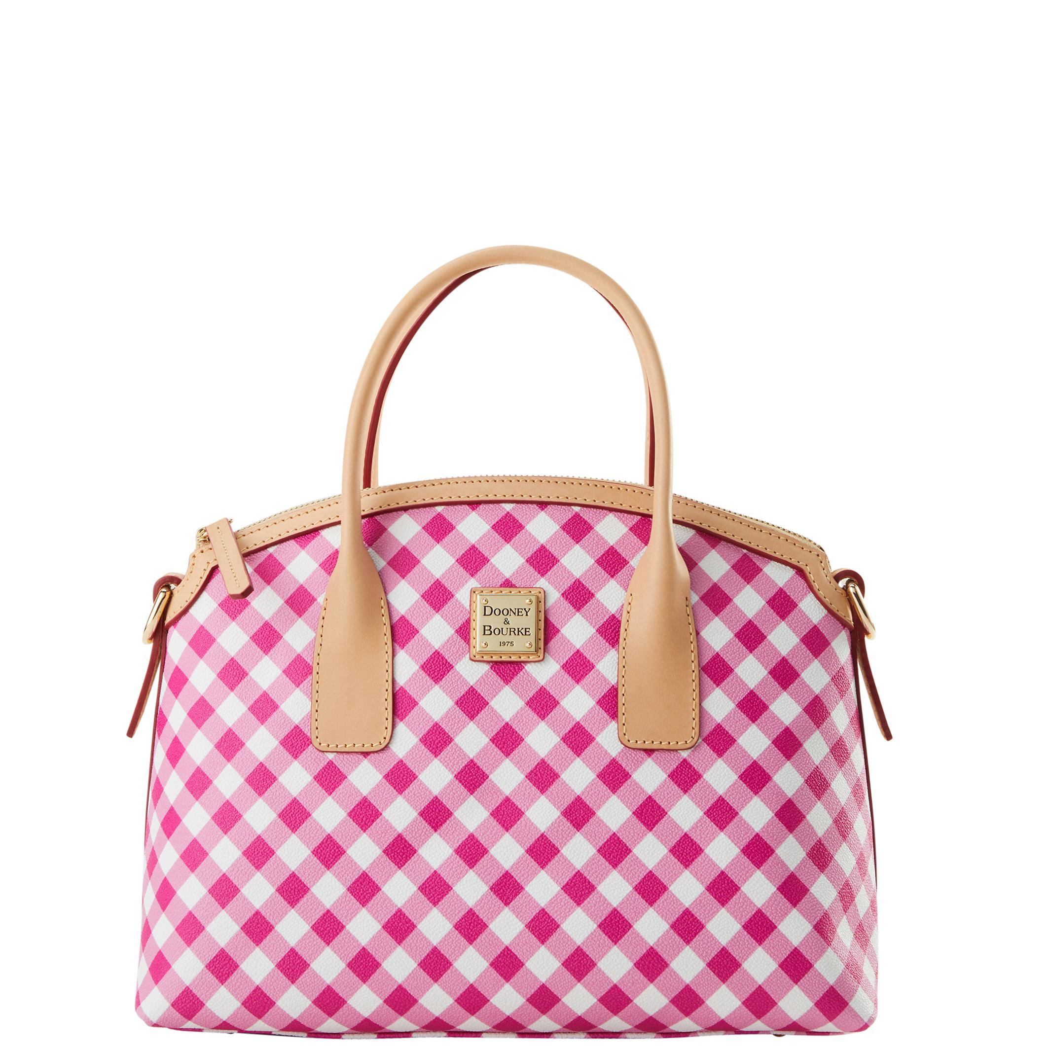 Dooney & Bourke Womens Gingham II Domed Coated Cotton Satchel Bag in Hot Pink Product Image