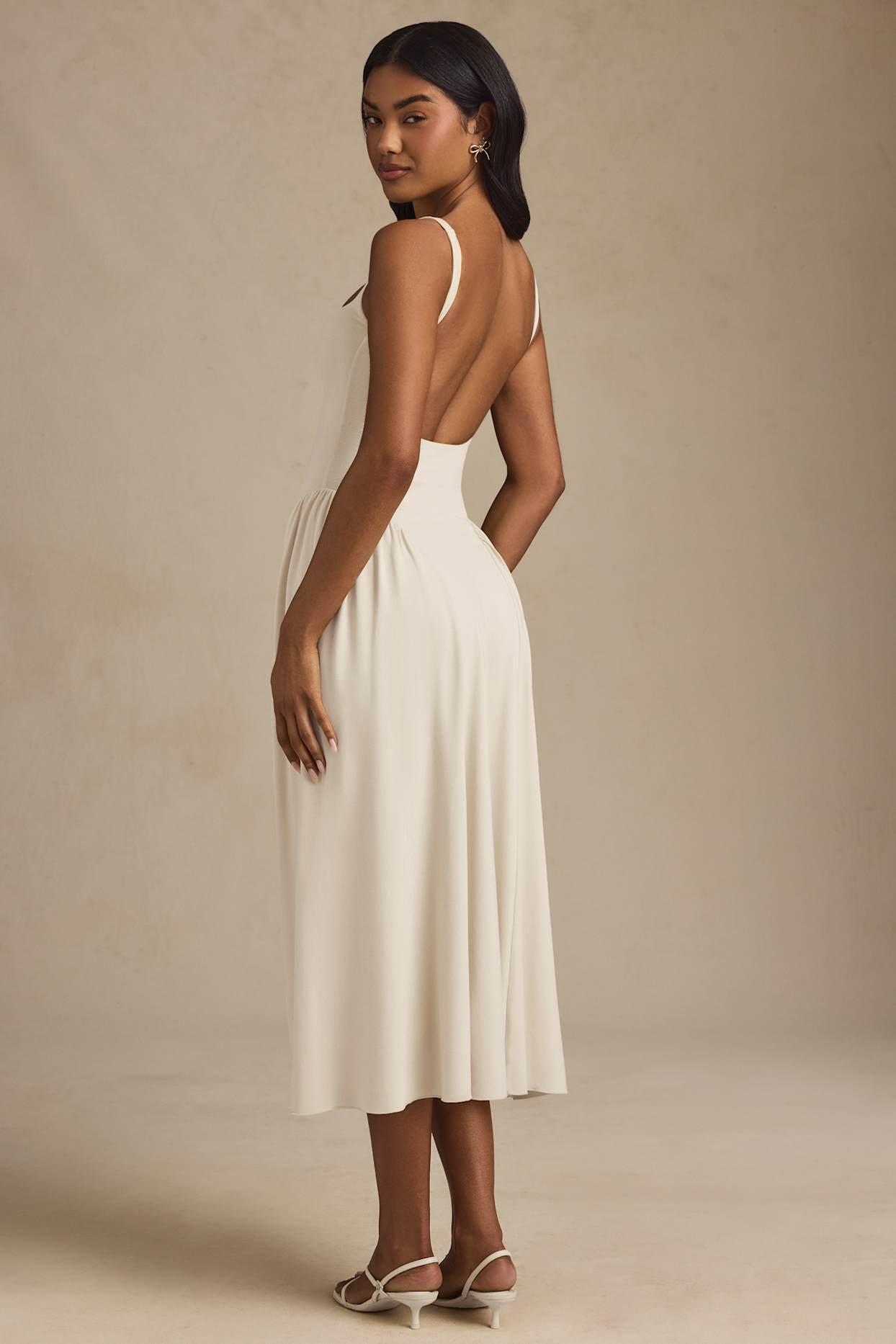 Low-Back A-Line Midaxi Dress in Ivory Product Image