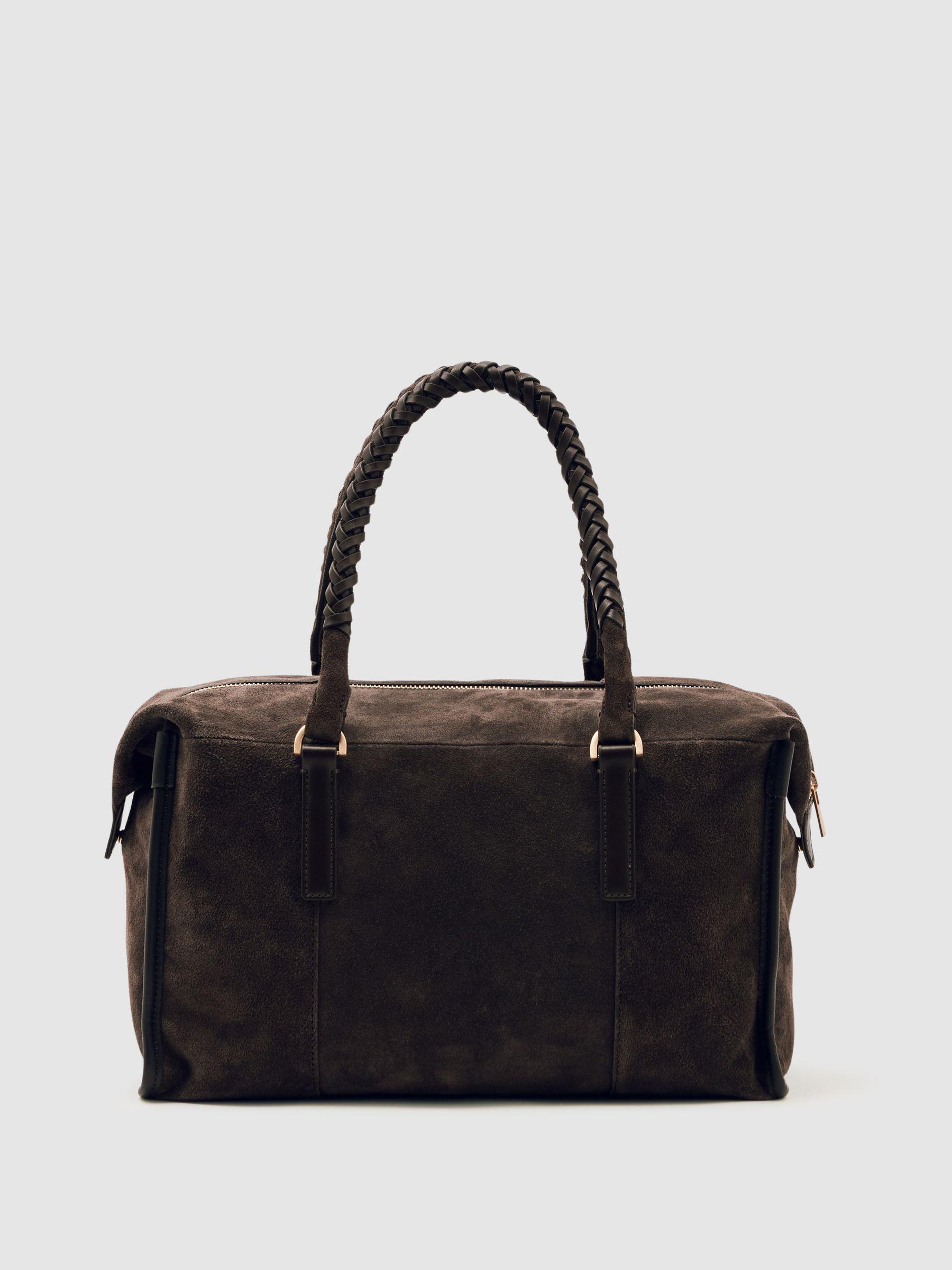 Suede Braided-Strap Bowling Bag in Chocolate Product Image