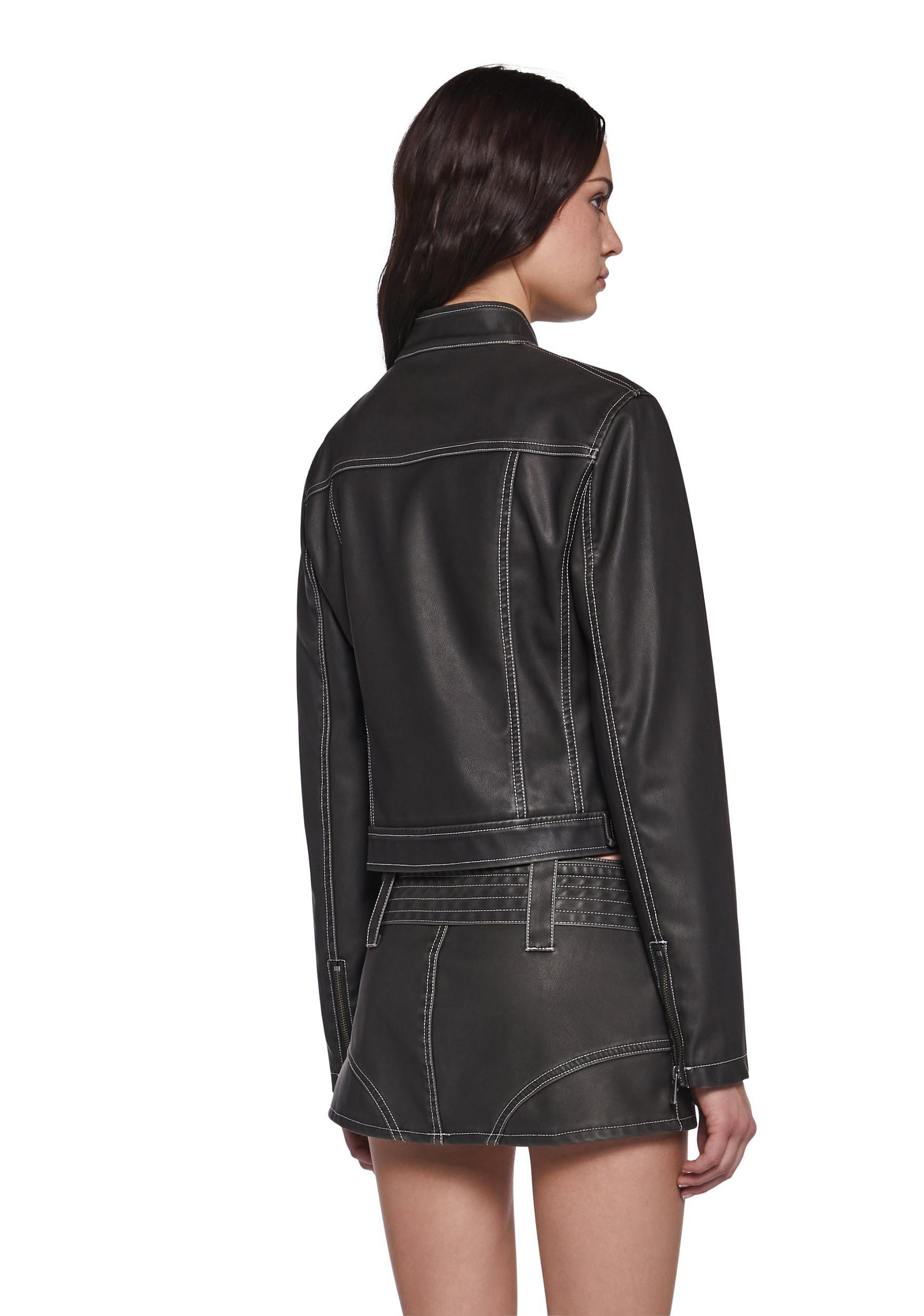 Generation Kiss Washed Vegan Leather Moto Jacket - Black Product Image