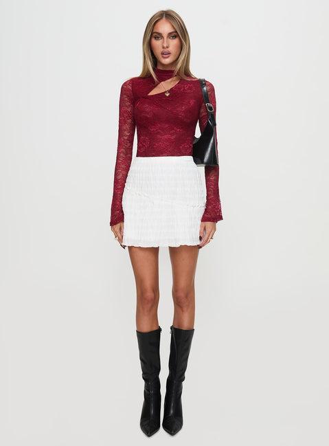 Twisted Humour Long Sleeve Lace Bodysuit Burgundy Product Image
