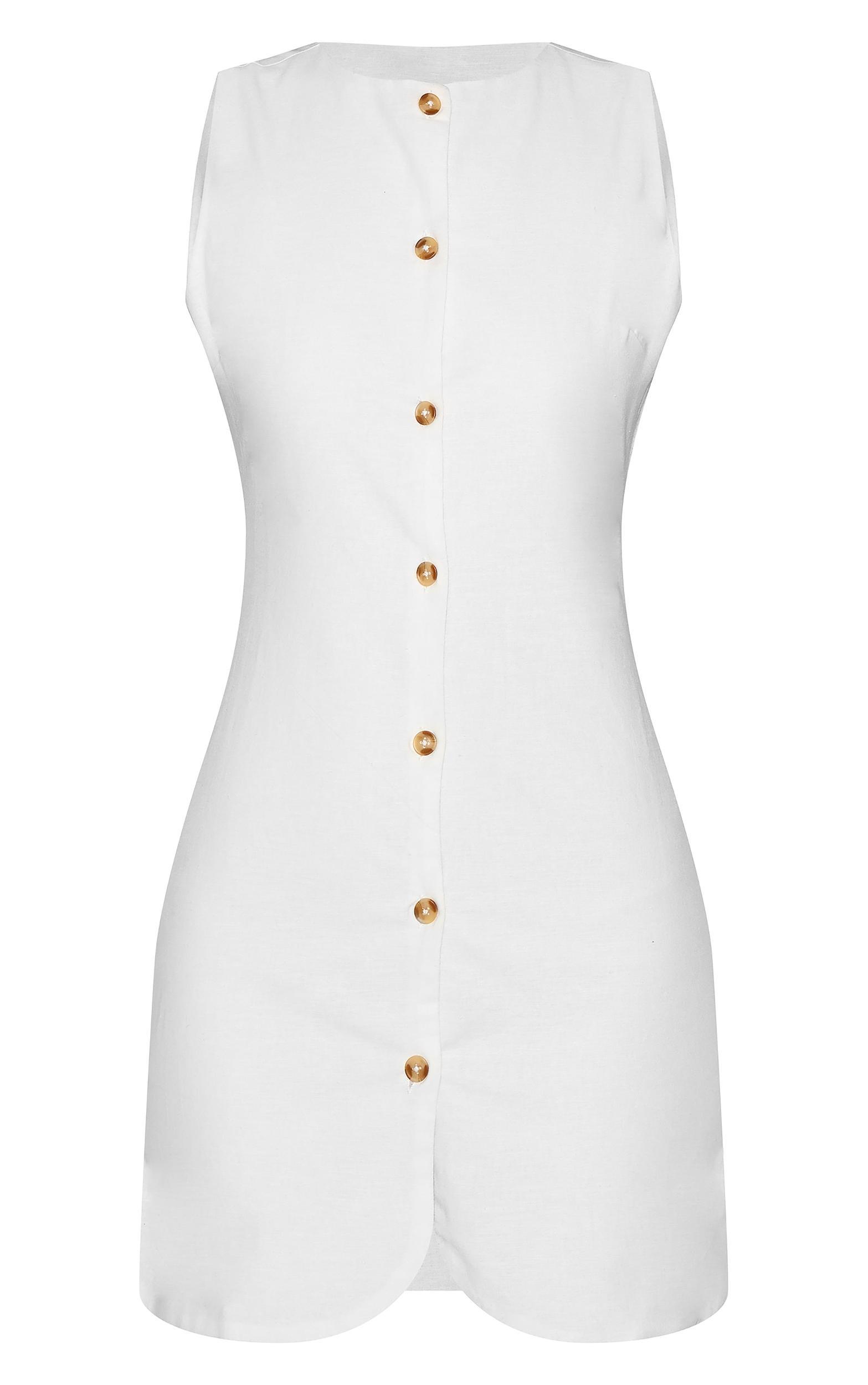 Tall White Linen Look Button Down Bodycon Dress Product Image