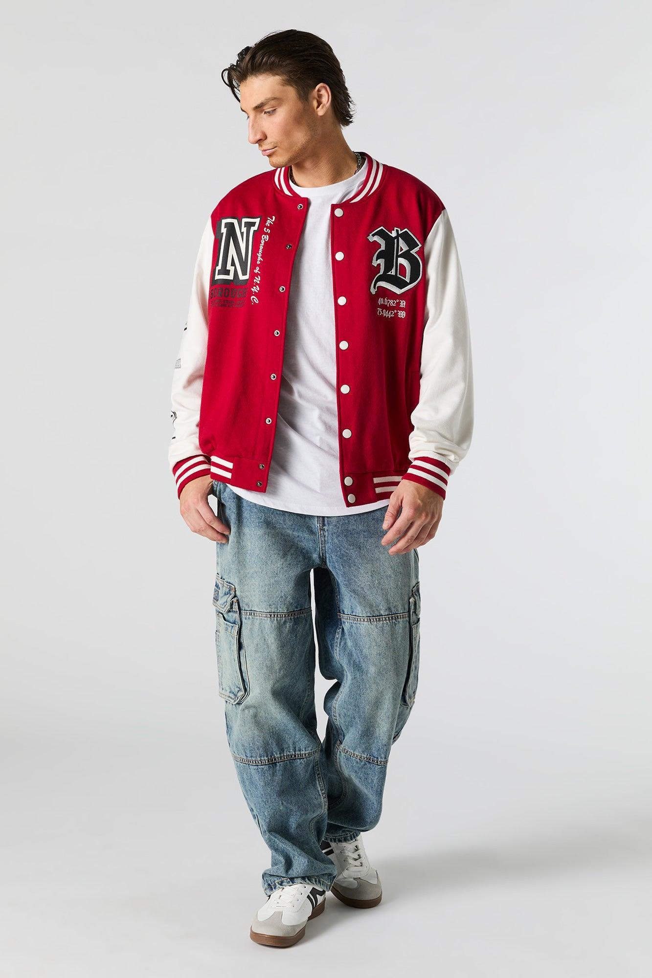Embroidered Graphic Fleece Varsity Jacket Male Product Image