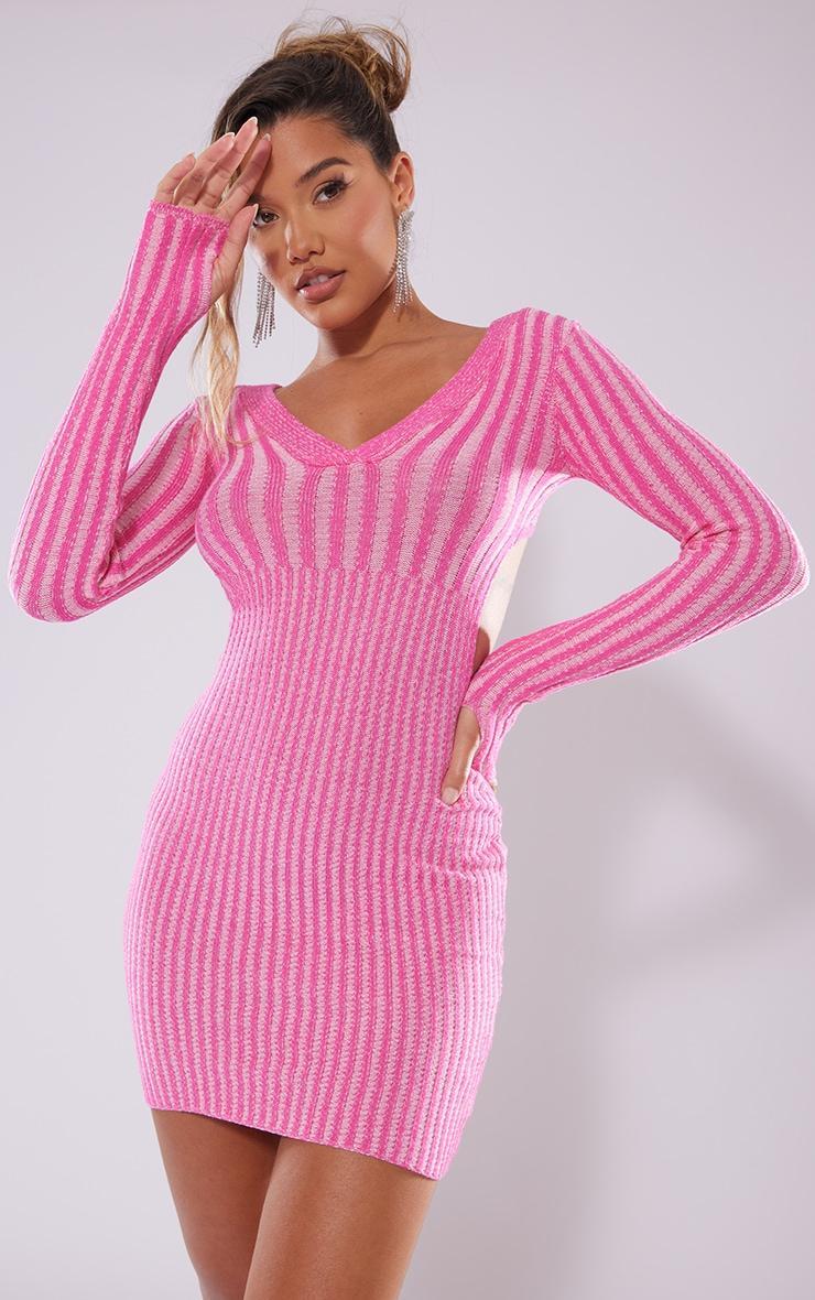 Pink Two Tone Knit Open Strappy Back Dress Product Image