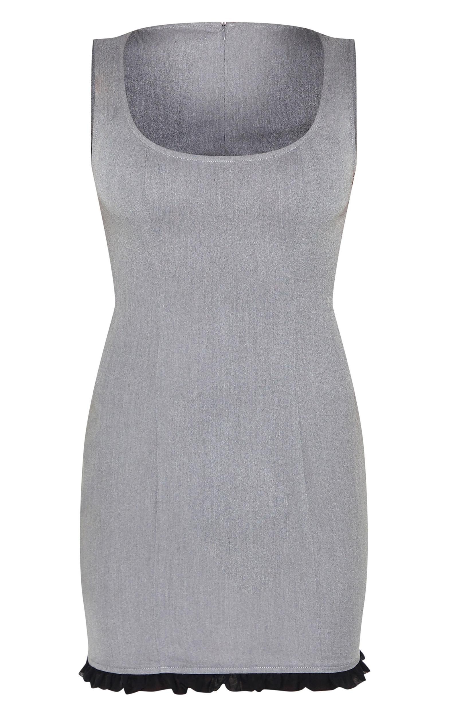 Grey Scoop Neck Frill Hem Bodycon Dress Product Image