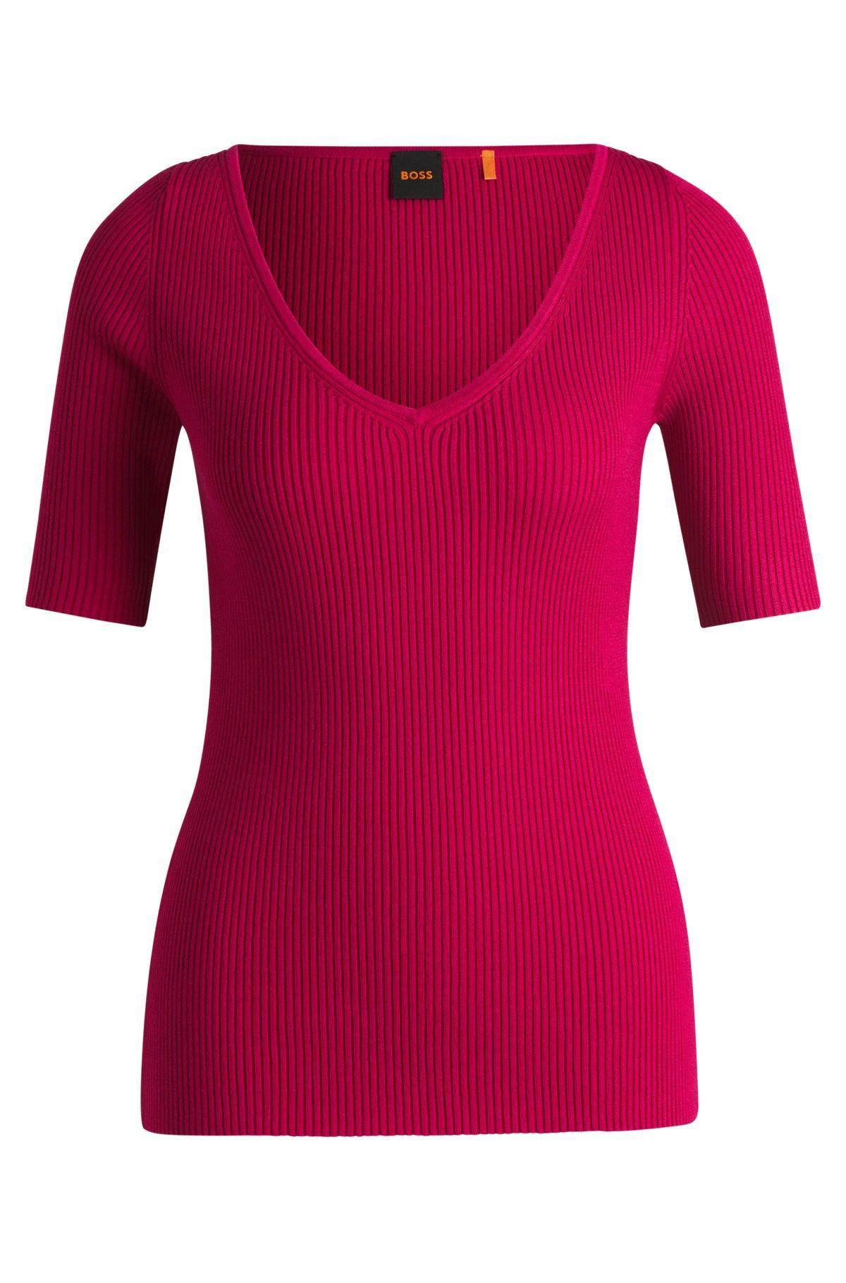 BOSS - Knitted sweater with V neckline in slim fit - Black Product Image