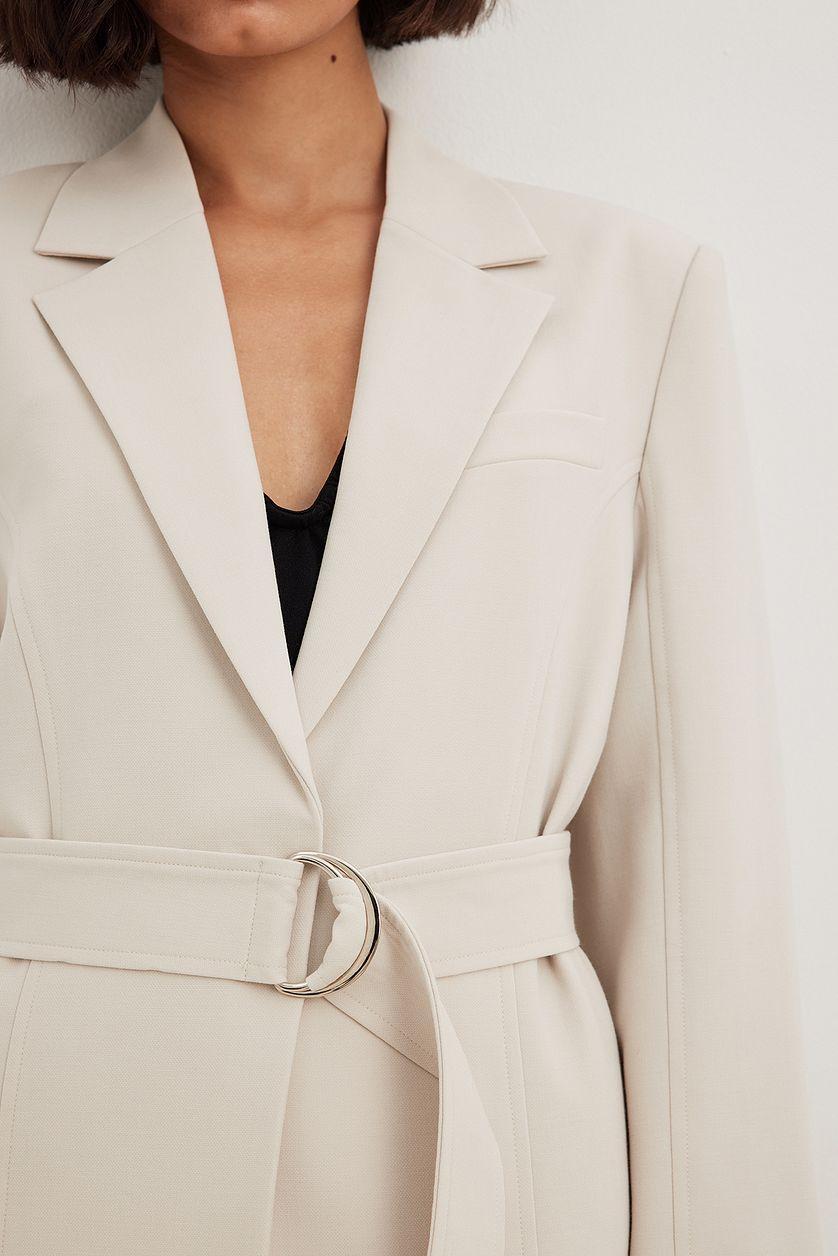D-ring Belted Wide Shoulder Blazer Product Image