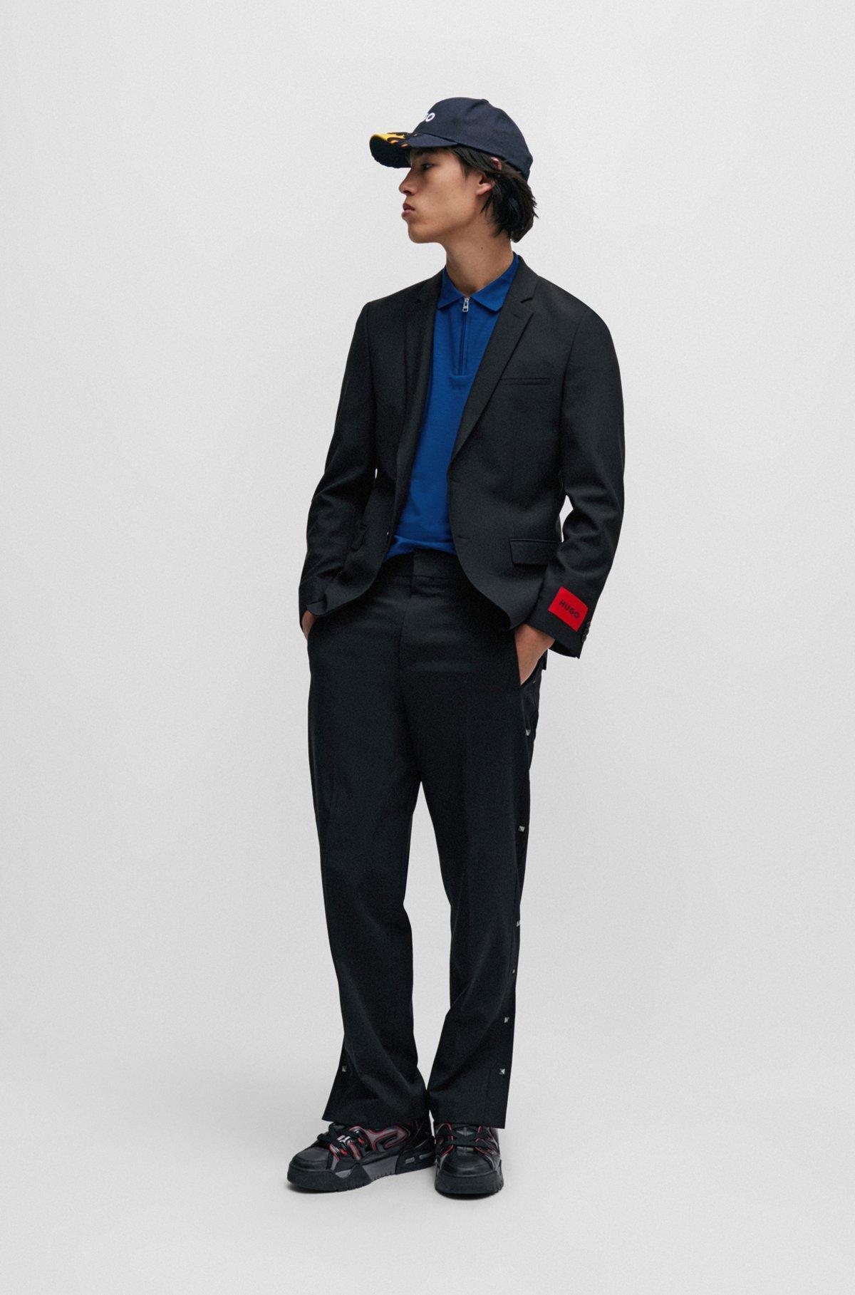 Cotton-blend polo shirt with zip placket Product Image