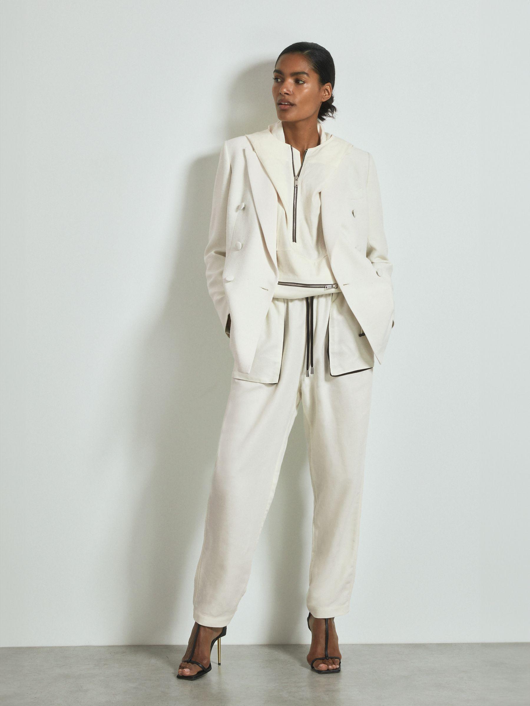 Atelier Linen Blend Hooded Sports Jacket in White Product Image