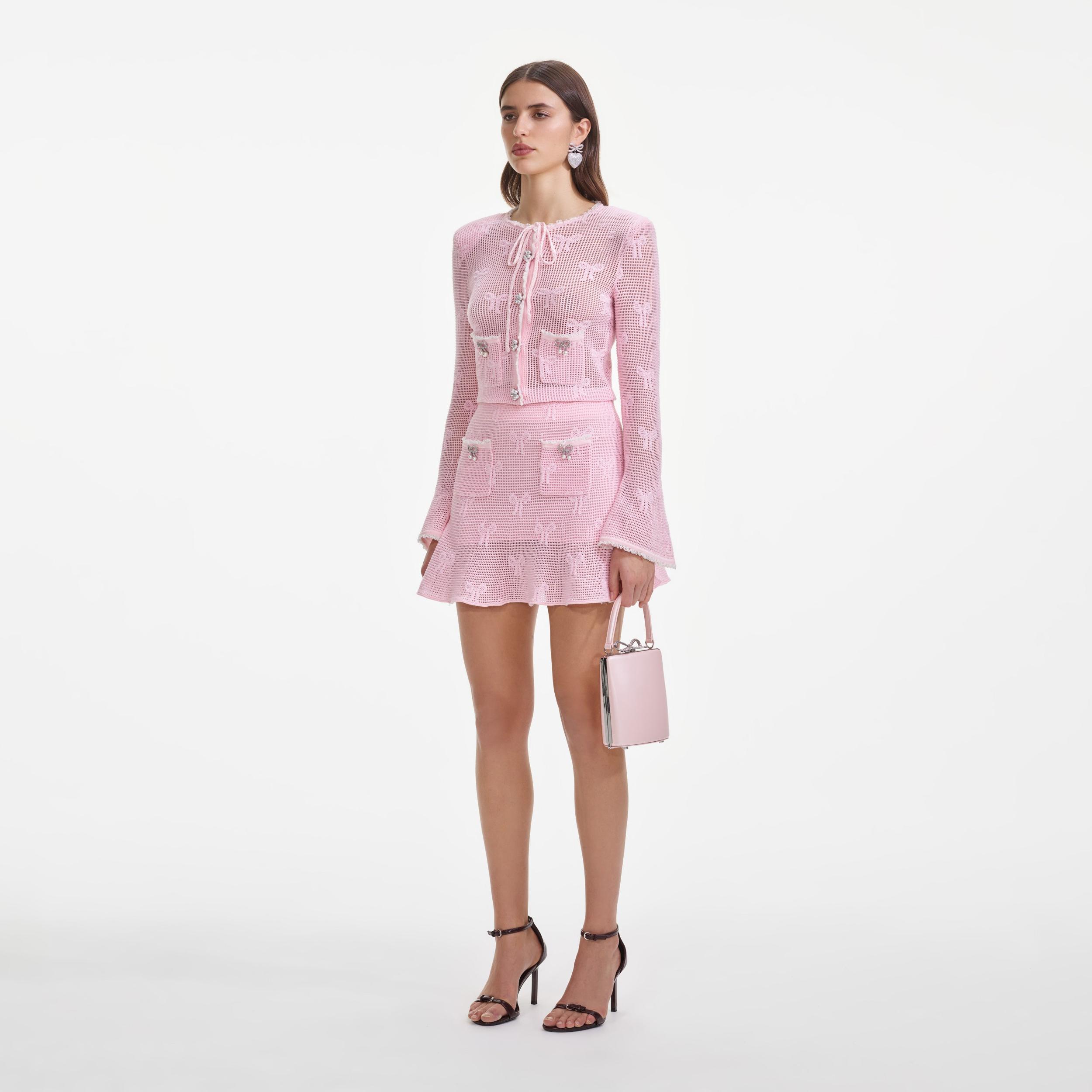 Pink Bow Crochet Mini Skirt Product Image