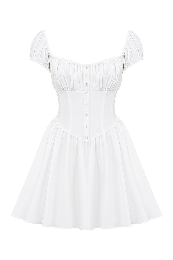 Nala  white cotton gathered mini dress Product Image