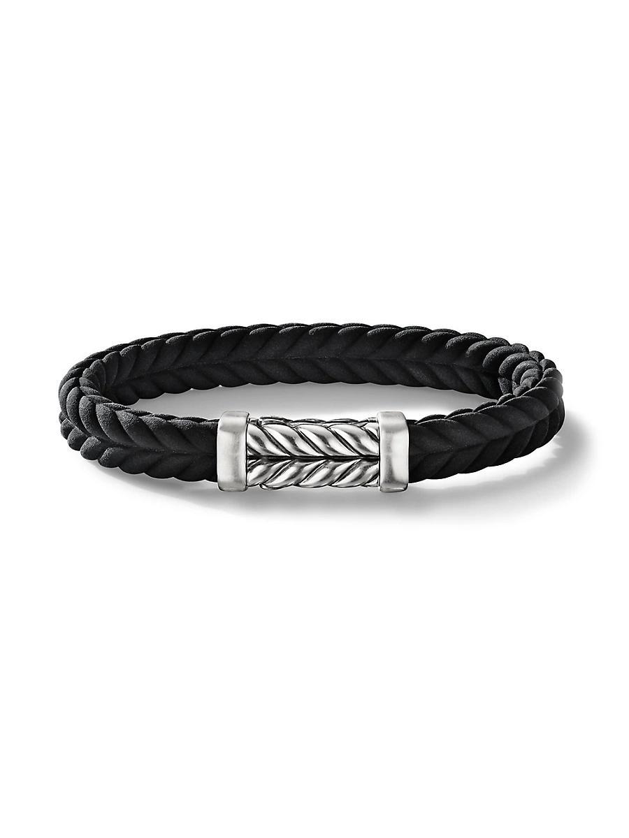 Mens Chevron Bracelet in Black Rubber with Sterling Silver, 9mm Product Image