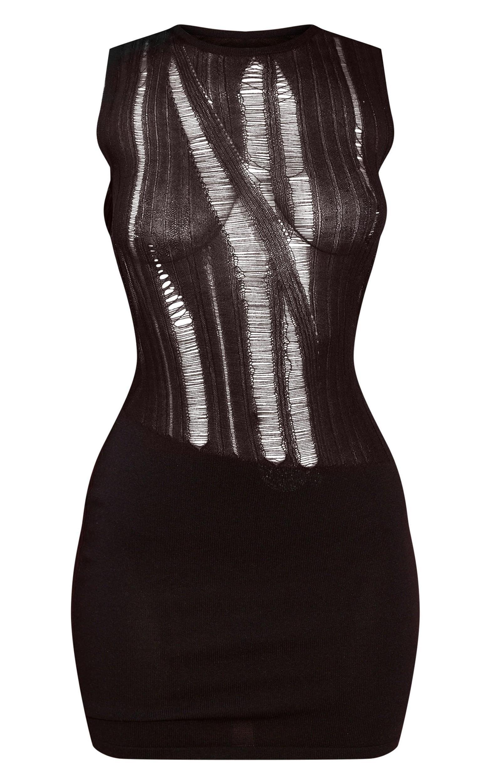 Petite Black Knitted Sheer Side Cut Out Mini Dress Product Image
