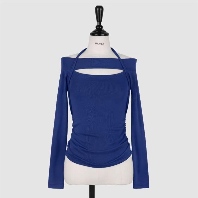 Long-Sleeve Cold-Shoulder Plain Tee Product Image