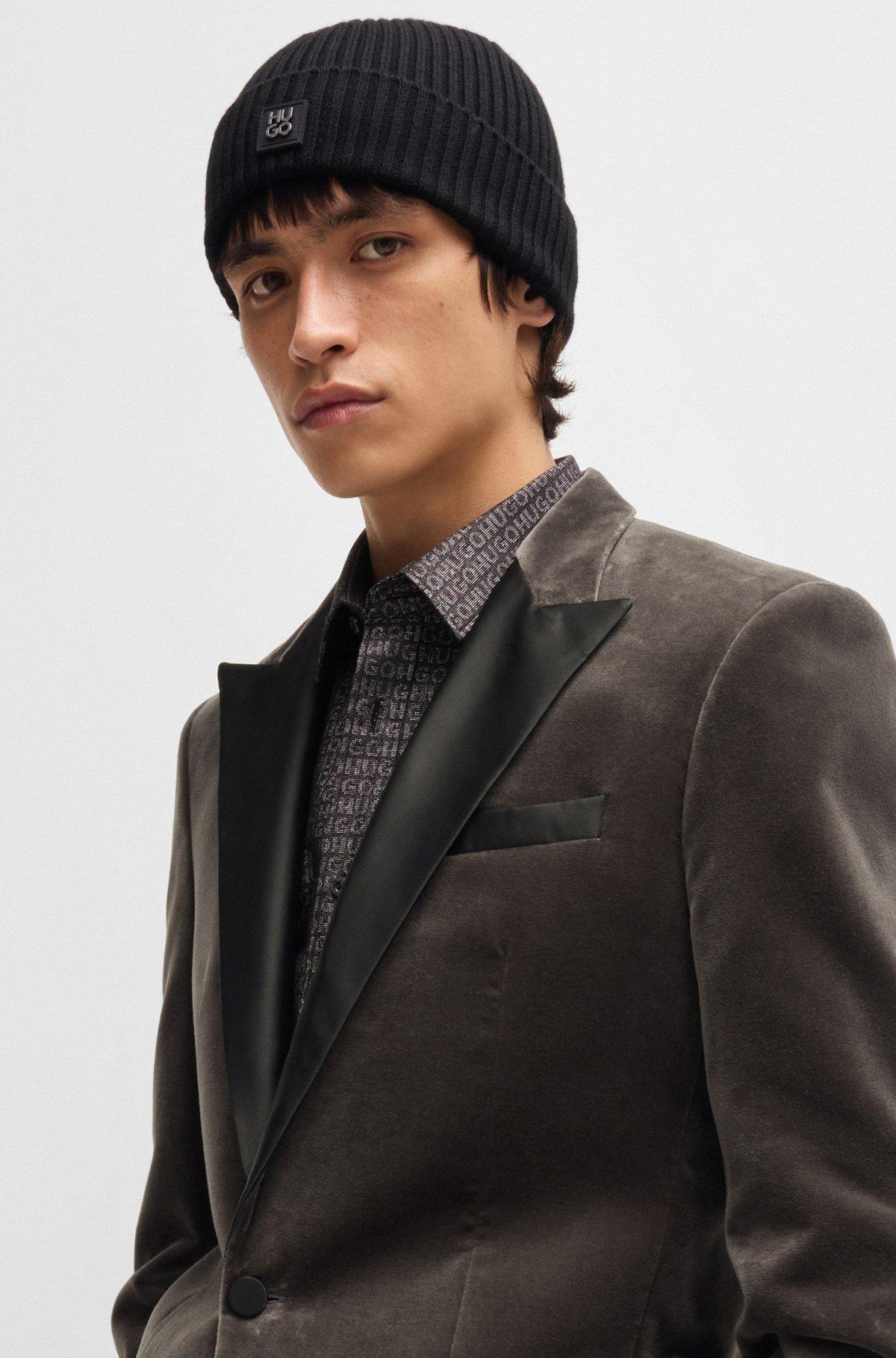 Slim-fit evening jacket in performance-stretch cotton velvet Product Image