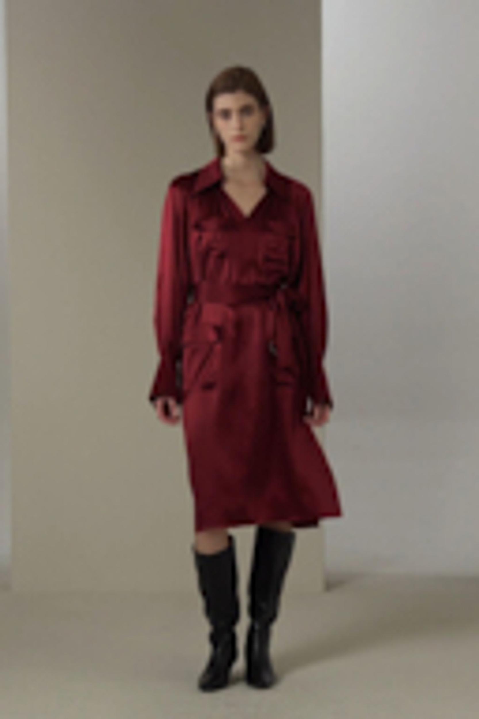 Jam Red Silk Charmeuse Trench Dress Product Image