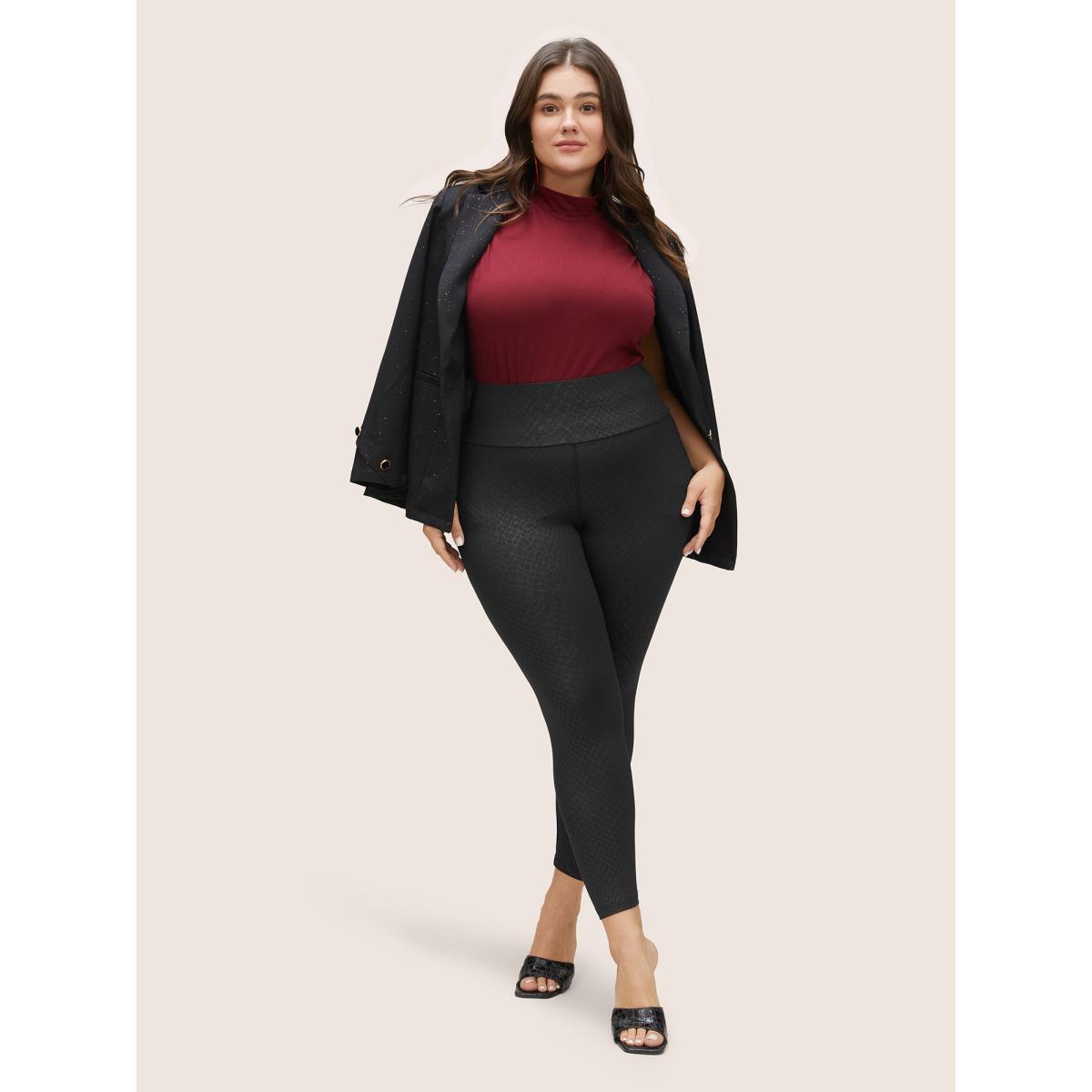 Plus Size Plain Textured Skinny High Rise Leggings Women Black Casual High stretch Skinny High Rise Everyday Leggings BloomChic 22-24/3X Product Image