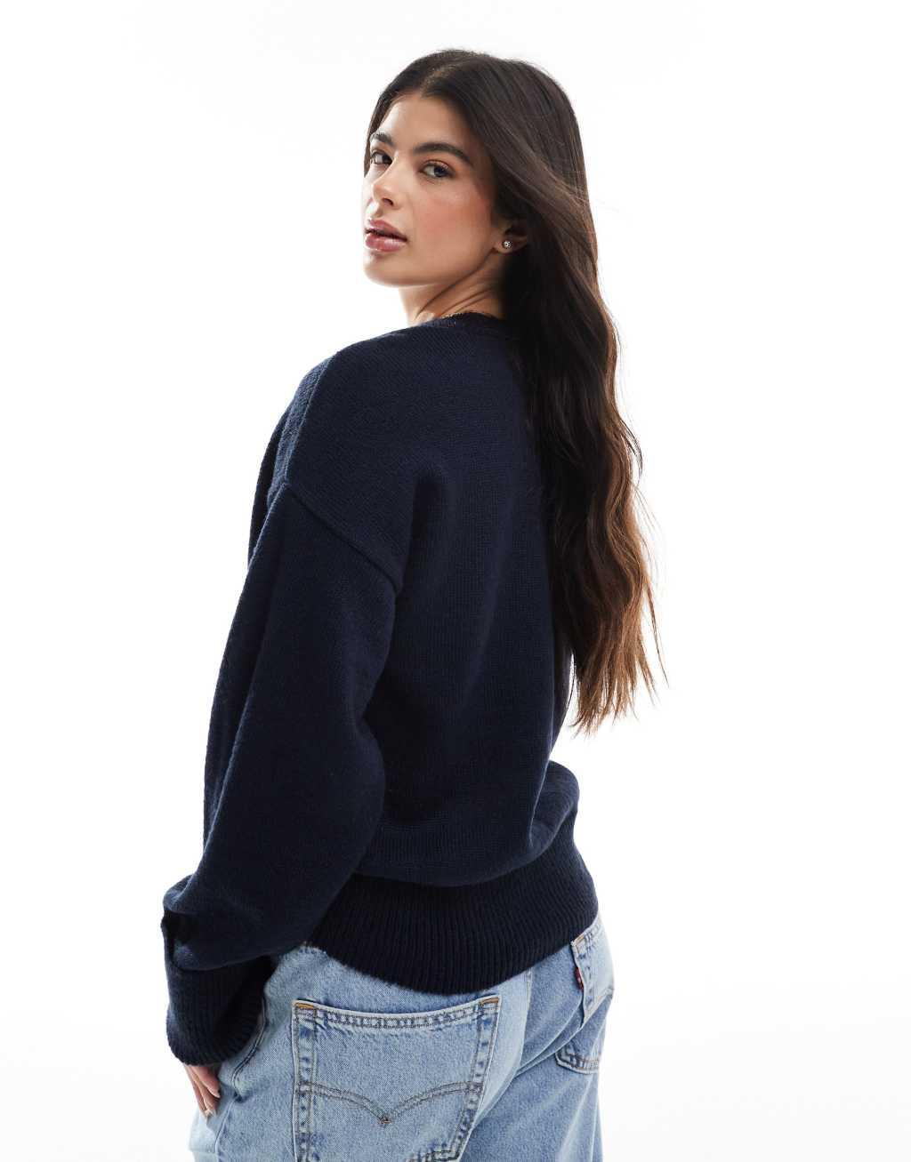 Miss Selfridge crew neck knit sweater in navy Product Image
