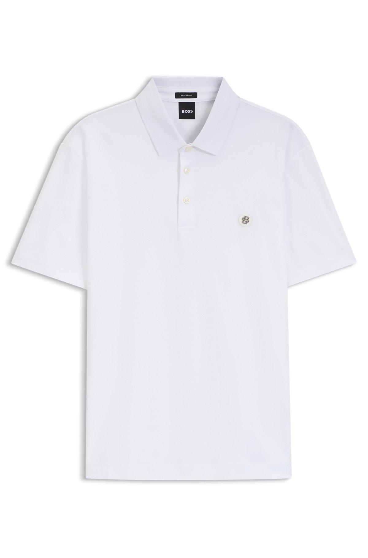 Mercerized-cotton polo shirt with double monogram Product Image