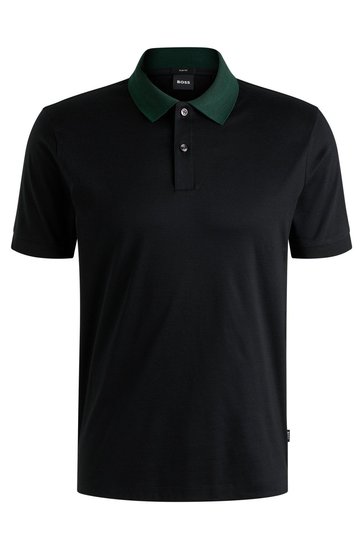 Mercerized-cotton slim-fit polo shirt with collar stripes Product Image