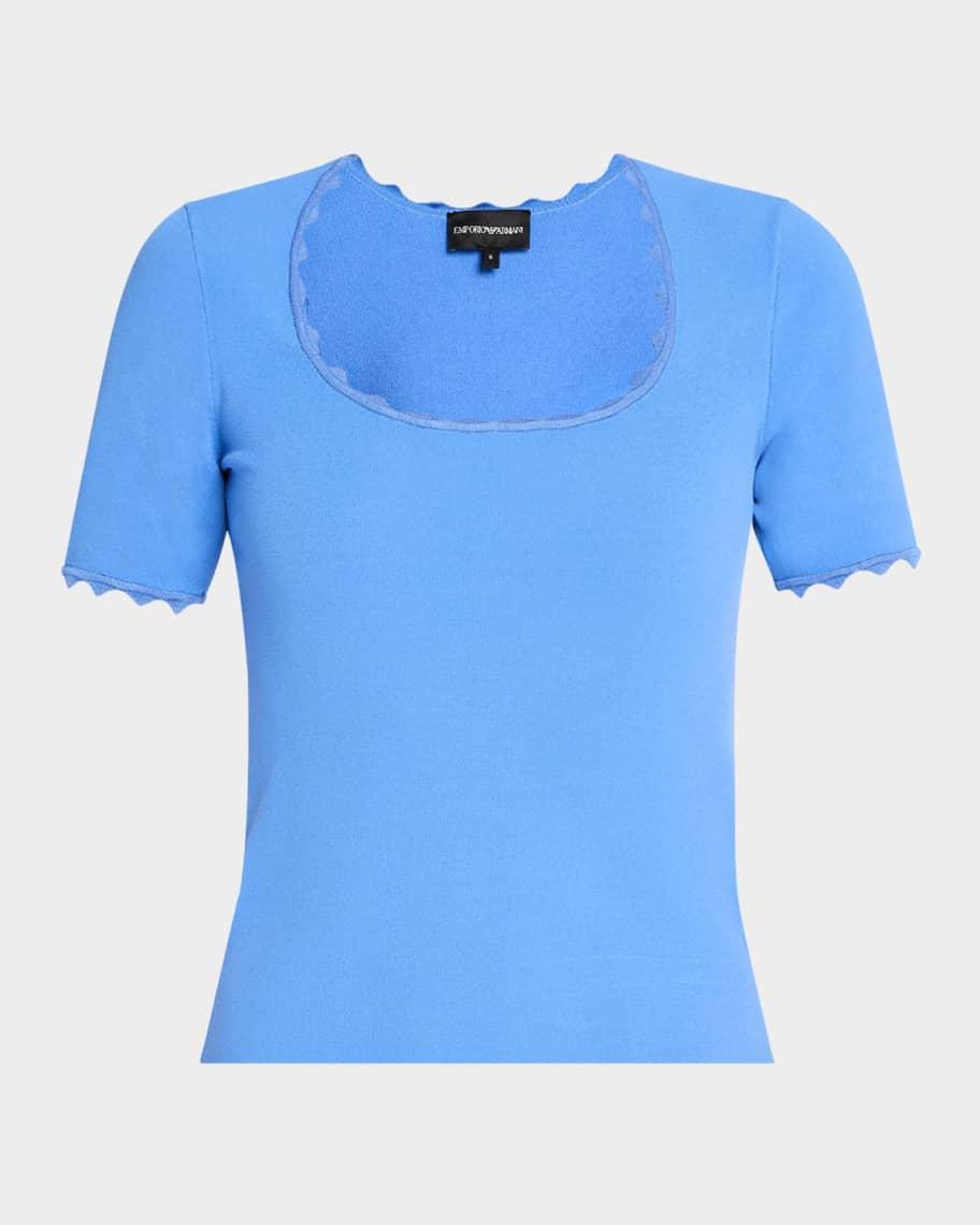 Scalloped Scoop-Neck Stretch Milano Blouse Product Image