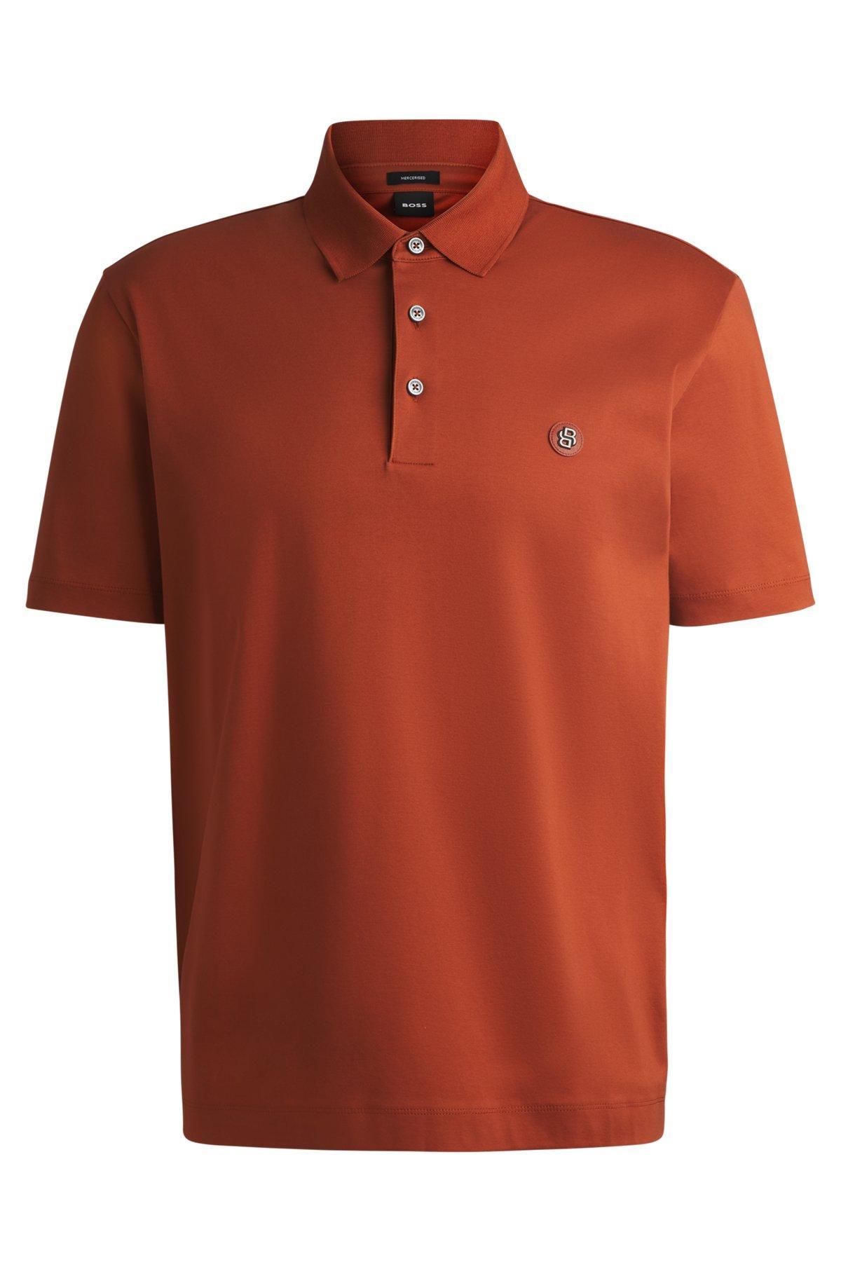 BOSS - Mercerized-cotton polo shirt with double monogram - Dark Orange Product Image