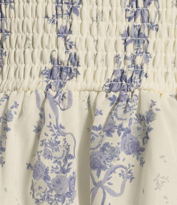 Midnight Doll Floral Print Square Neck Tie Strap Smocked Bodice Tiered Midi Dress Product Image